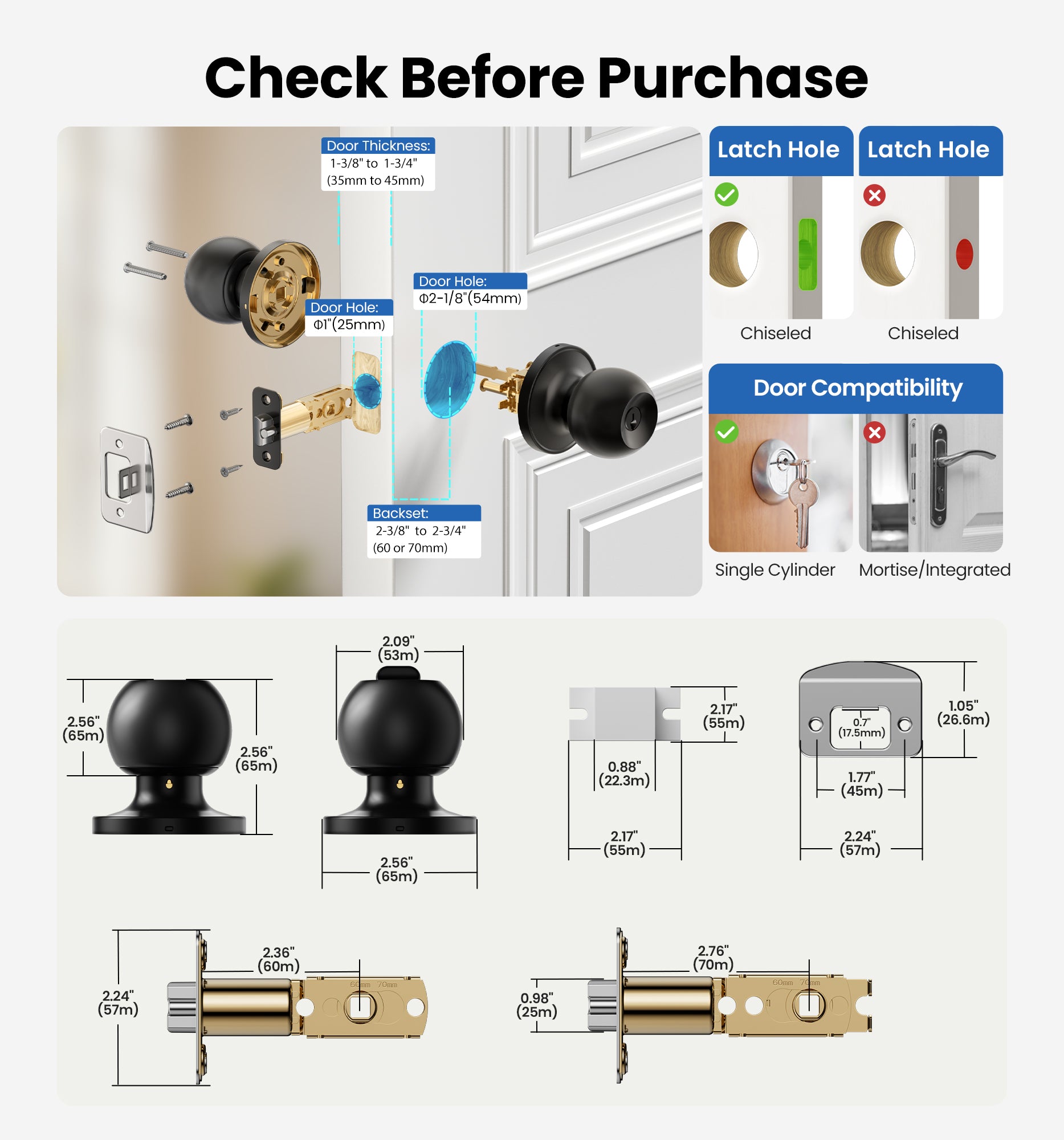 Veise K01 Keyed Entry Door Knob with Lock & Key