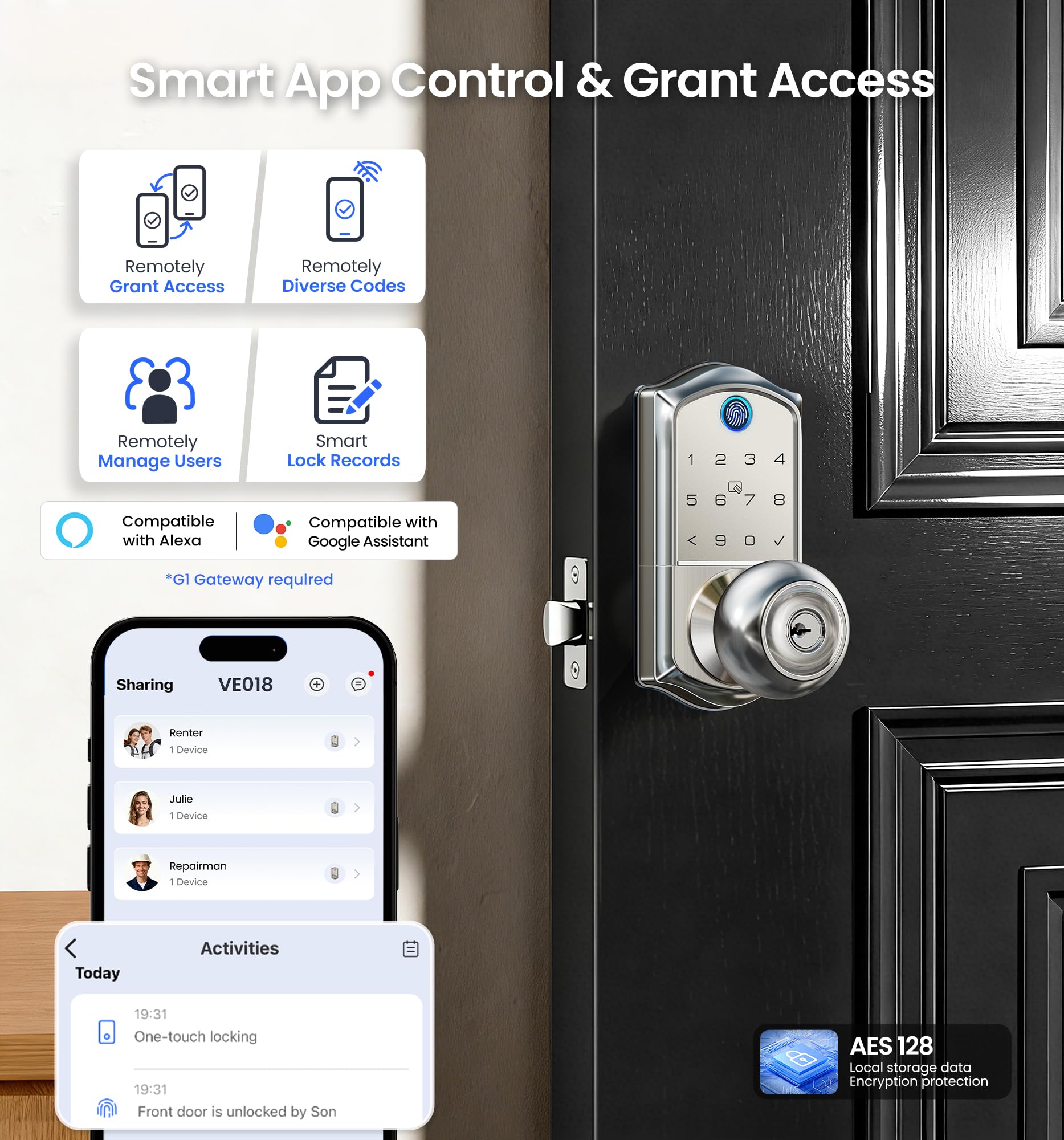 Veise VE018 Fingerprint Smart Lock with Knob