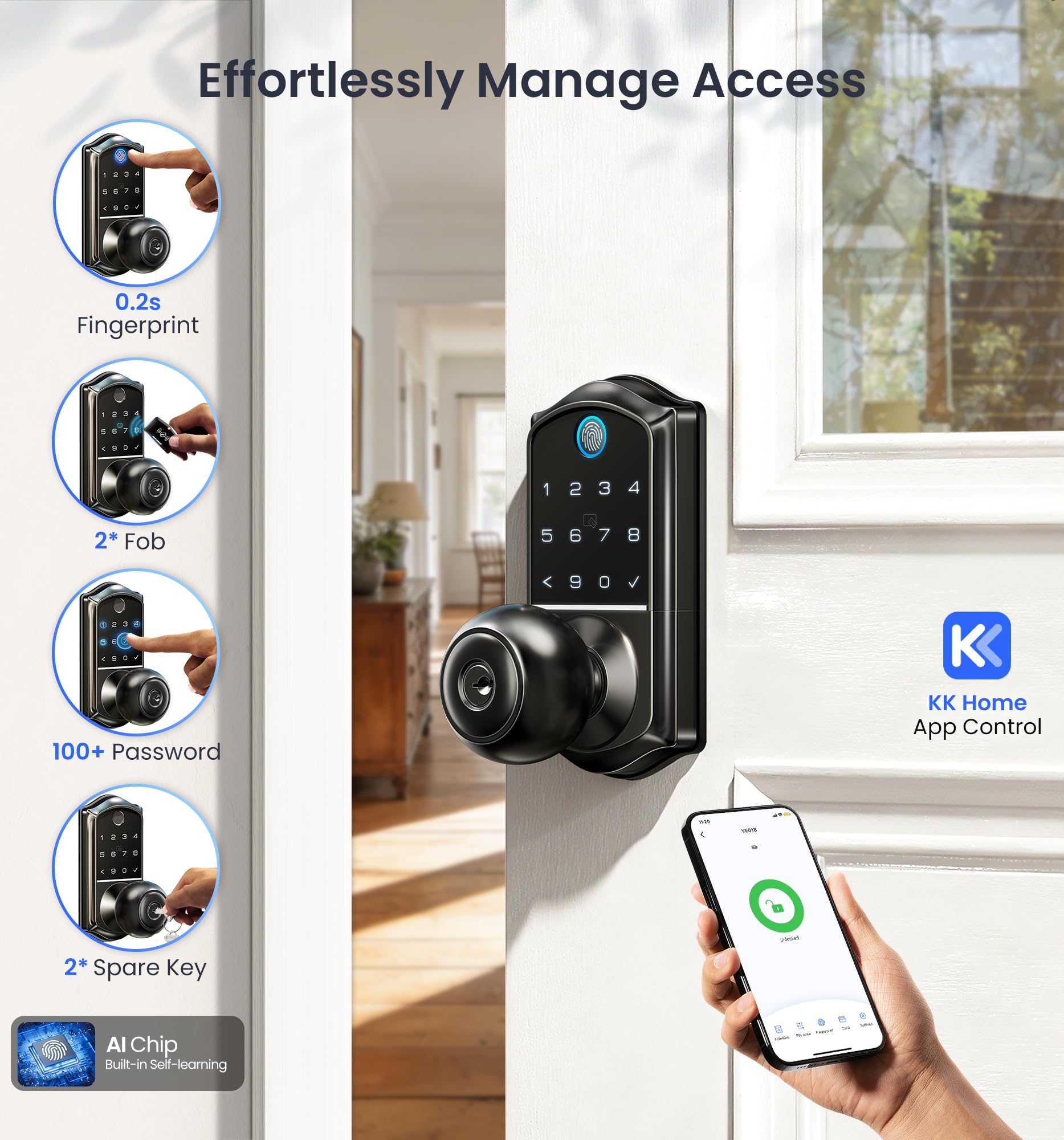 Veise VE018 Fingerprint Smart Lock with Knob