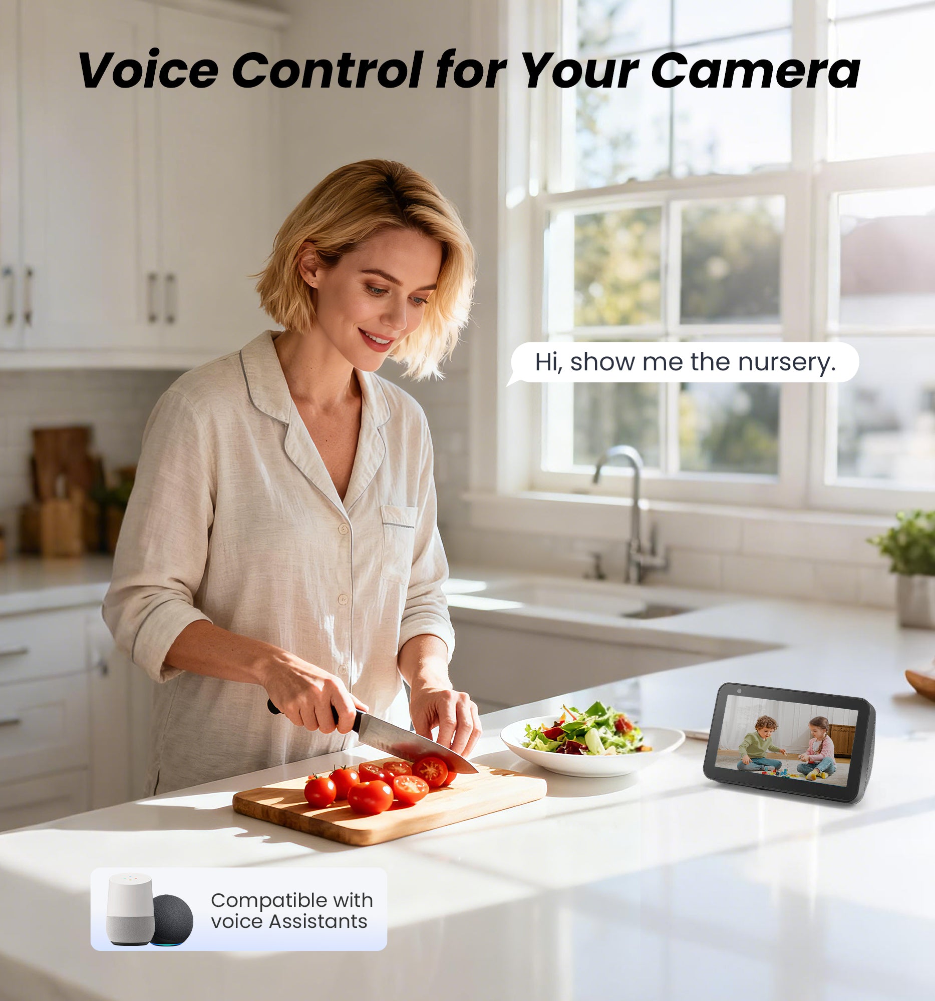 Veise 2K Indoor Security Camera 2.4GHz, 360° Pan/Tilt Pet Camera with Motion Tracking, 2-Way Audio, Night Vision, Cloud/SD Storage, Compatible with Voice Assistant , White