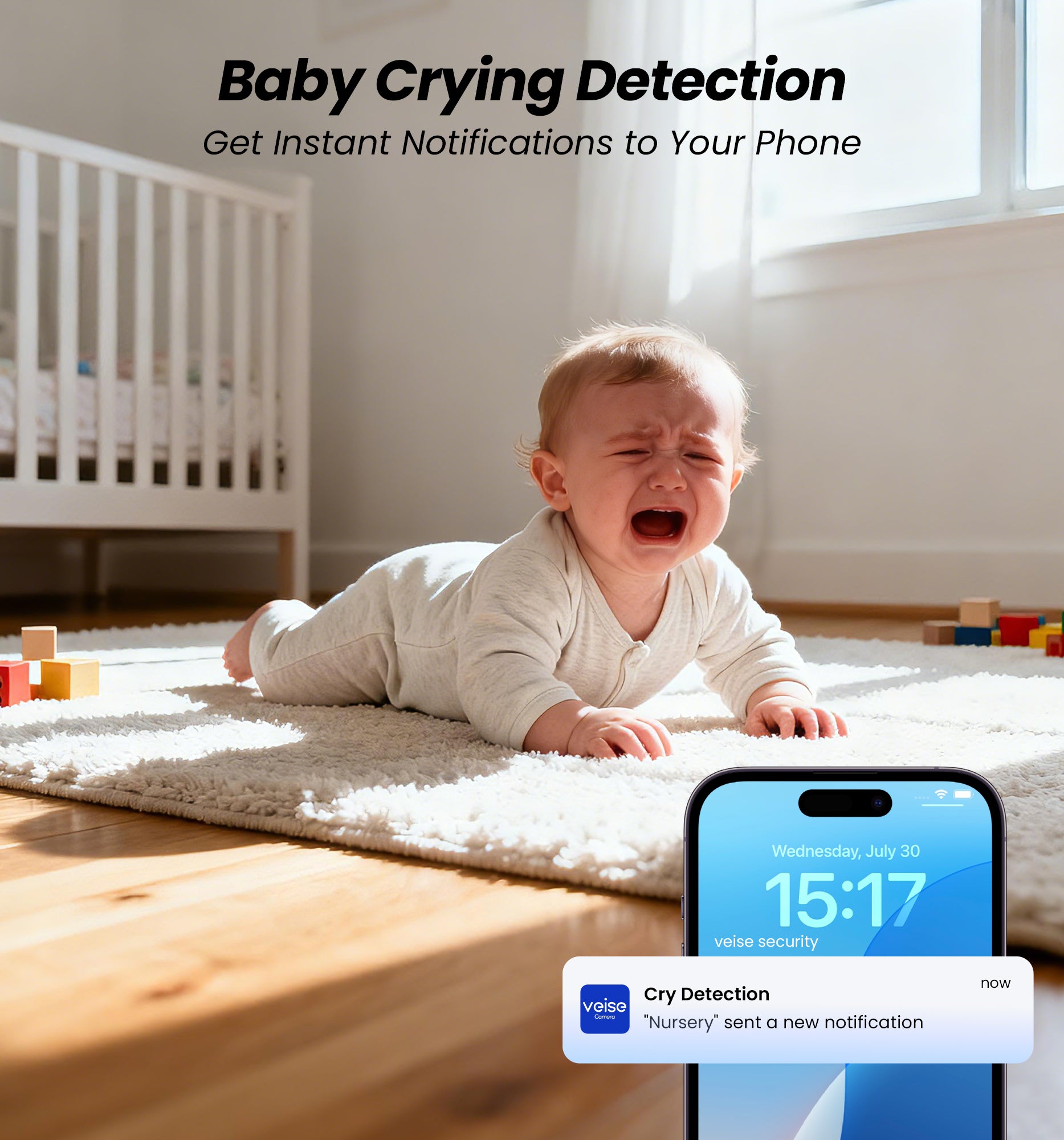 Veise 2K Indoor Security Camera 2.4GHz, 360° Pan/Tilt Pet Camera with Motion Tracking, 2-Way Audio, Night Vision, Cloud/SD Storage, Compatible with Voice Assistant , White