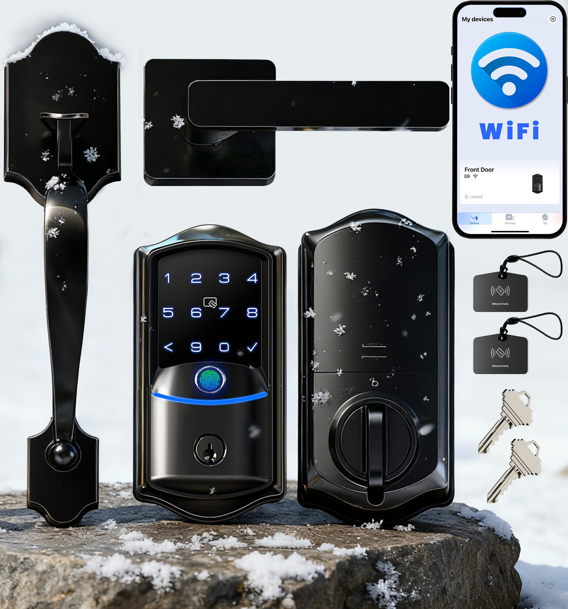 Veise VE027-H Smart Door Lock with Handleset, Built-in Wi-Fi, App Remote Control, Fingerprint Keyless Entry Door Lock, Auto-Lock, Keypad Front Door Lock Set, 240-Day Battery Life, Easy Setup, 2.4GHz