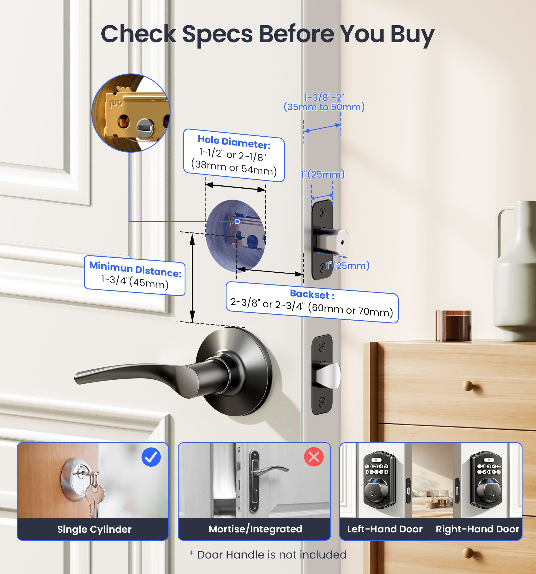Veise VE012W Wi-Fi Fingerprint Smart Door Locks for Front Door, App Remote Control, Keyless Entry Digital Lock, Keypad Deadbolt with Code