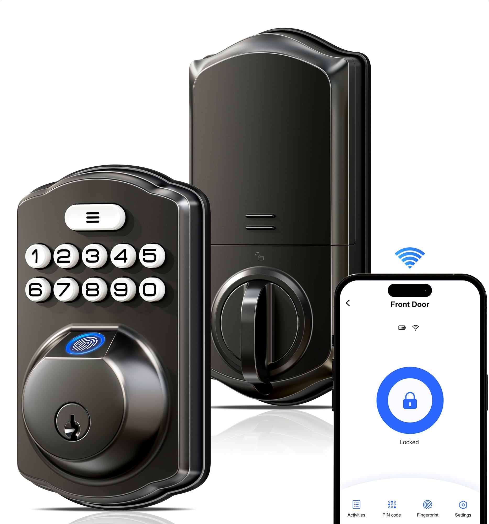 Veise VE012W Wi-Fi Fingerprint Smart Door Locks for Front Door, App Remote Control, Keyless Entry Digital Lock, Keypad Deadbolt with Code