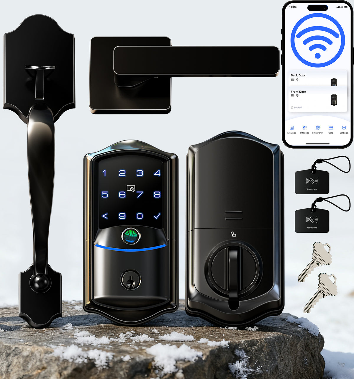 Veise VE027-H Wi-Fi Fingerprint Smart Deadbolt Lock with Handleset #Color_Matte Black