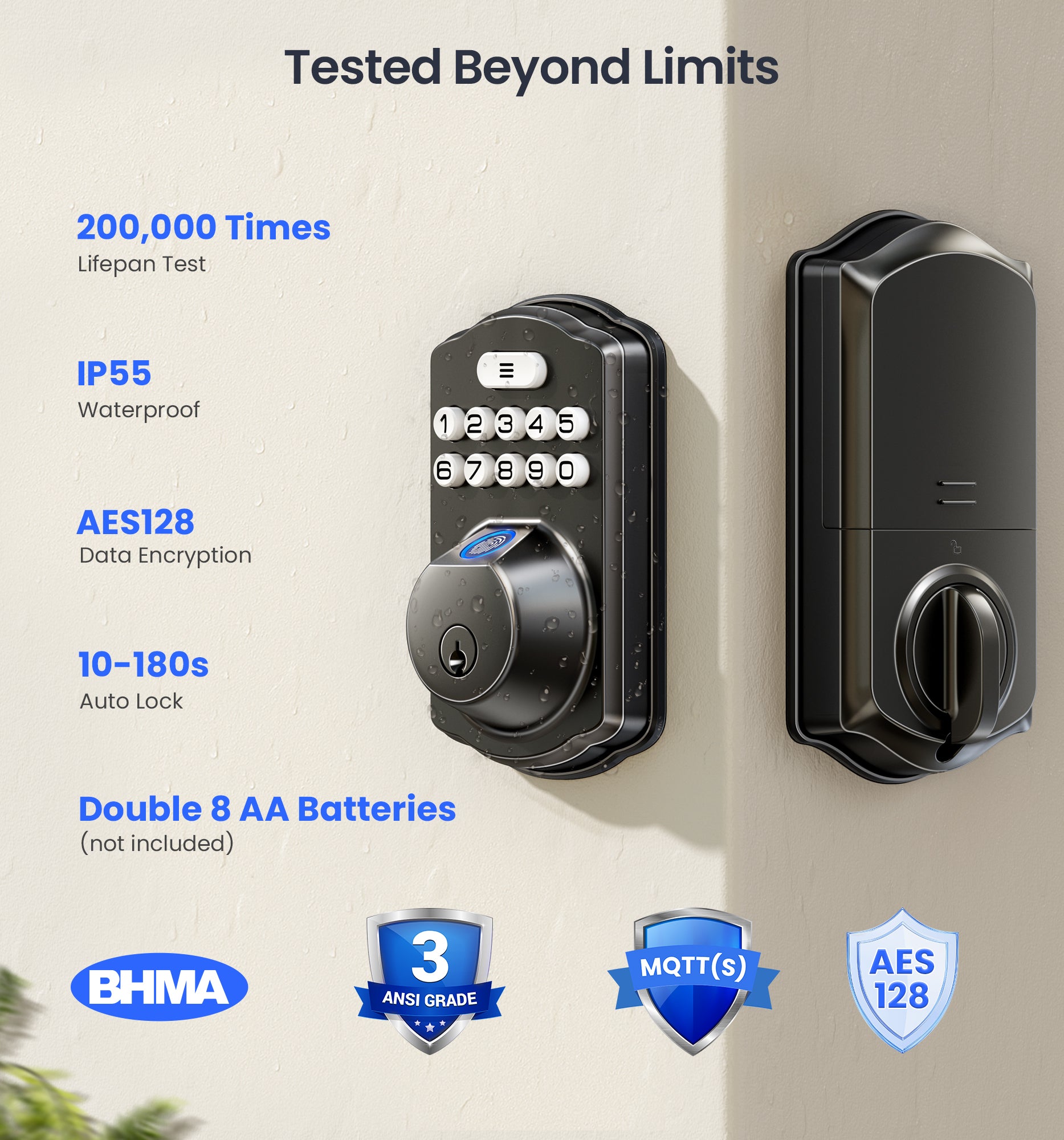 Veise VE012W Wi-Fi Fingerprint Smart Door Locks for Front Door, App Remote Control, Keyless Entry Digital Lock, Keypad Deadbolt with Code