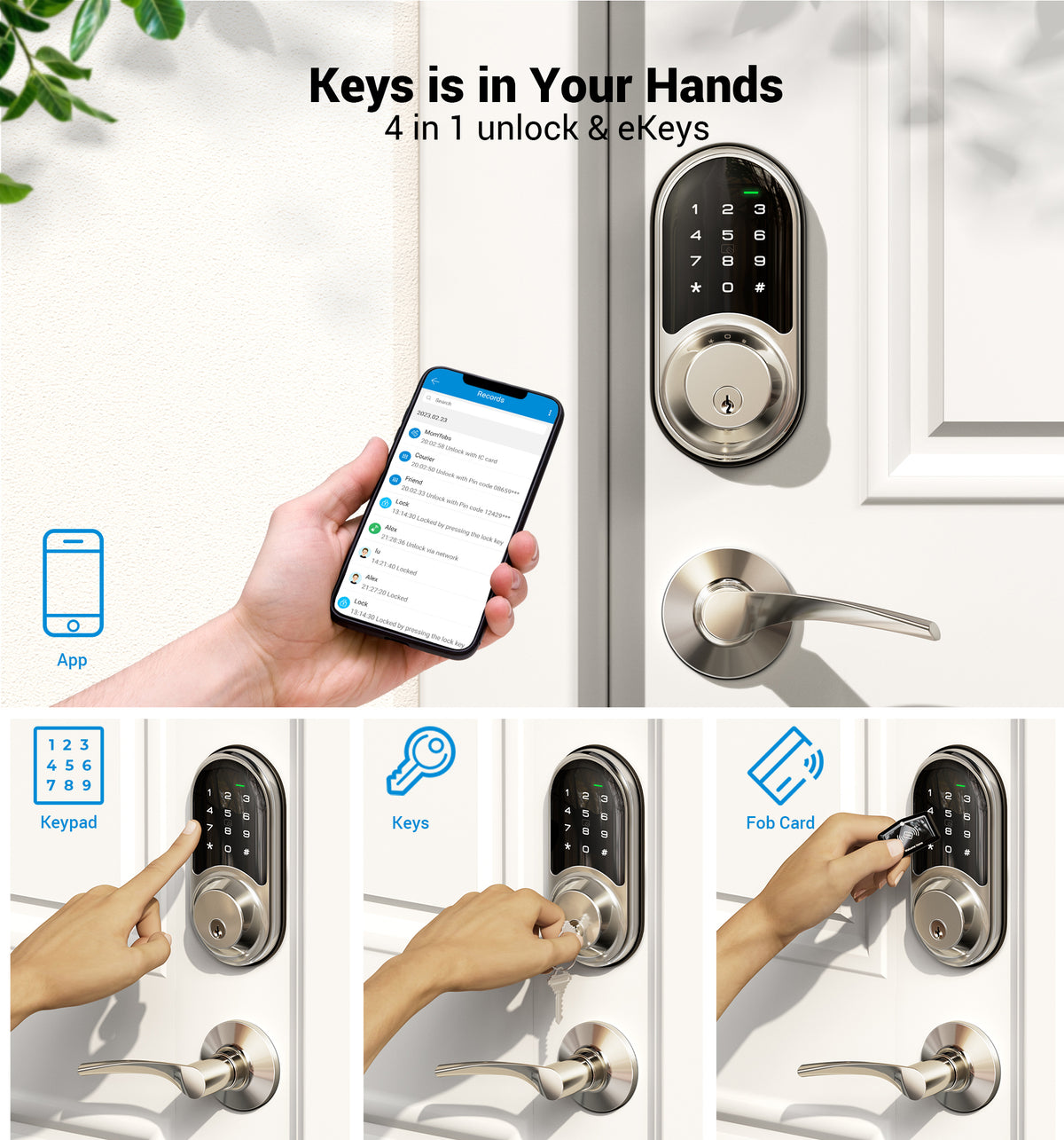 Veise RZ06B Keypad Smart Lock with Levers #Color_Satin Nickel