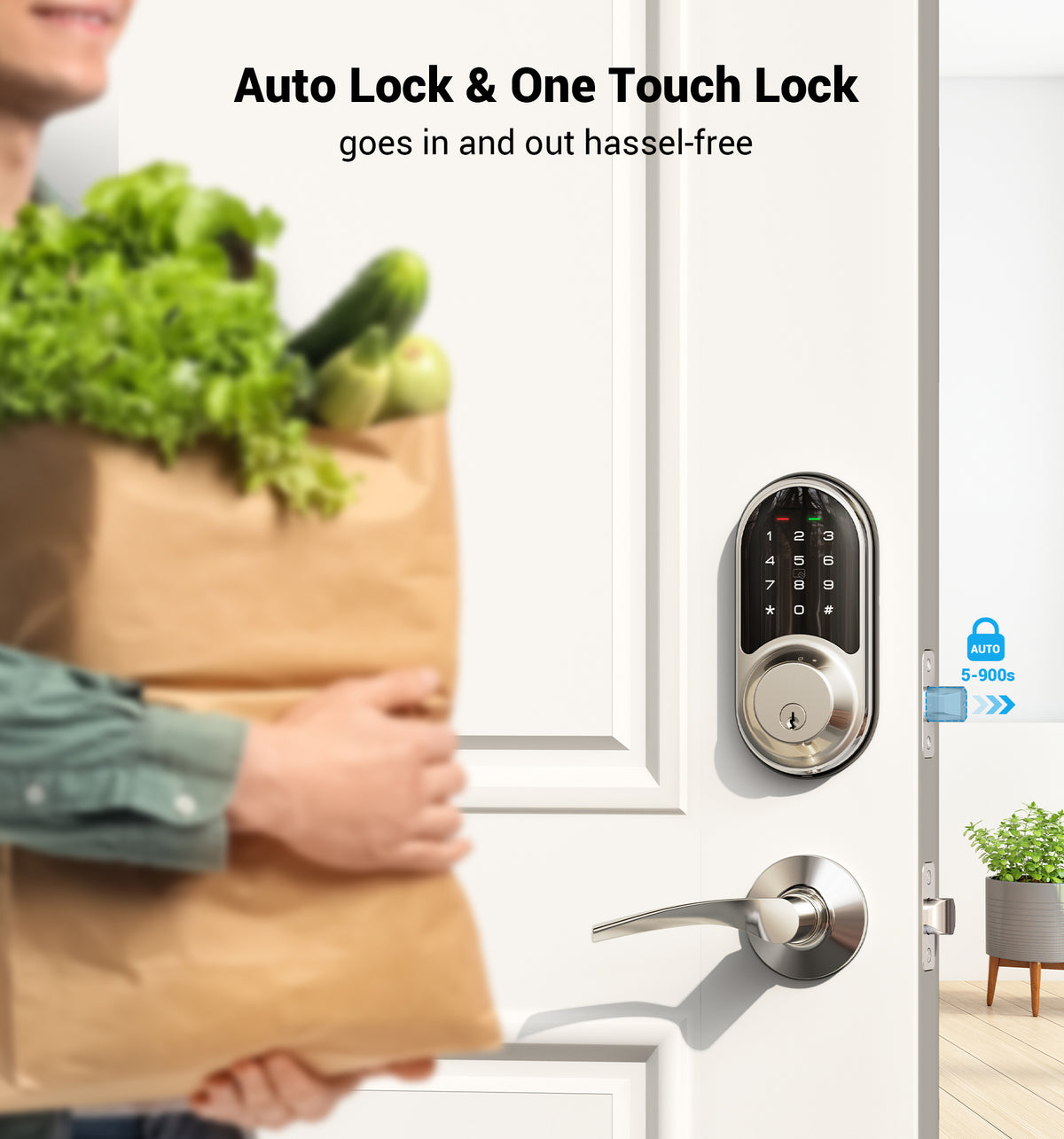 Veise RZ06B Keypad Smart Lock with Levers #Color_Satin Nickel