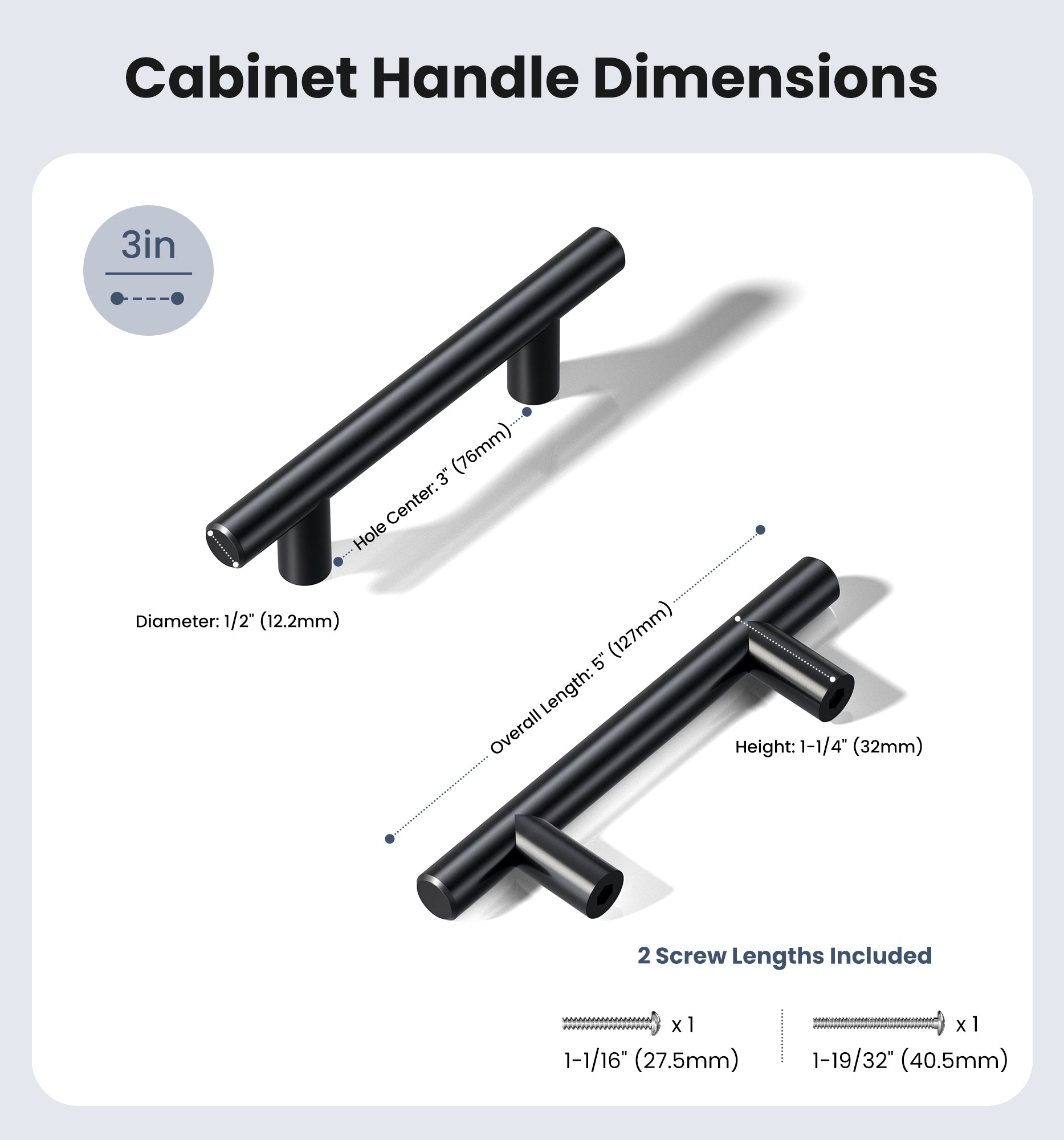Veise DH-3IN Cabinet Handles 3 Inch Hole Center