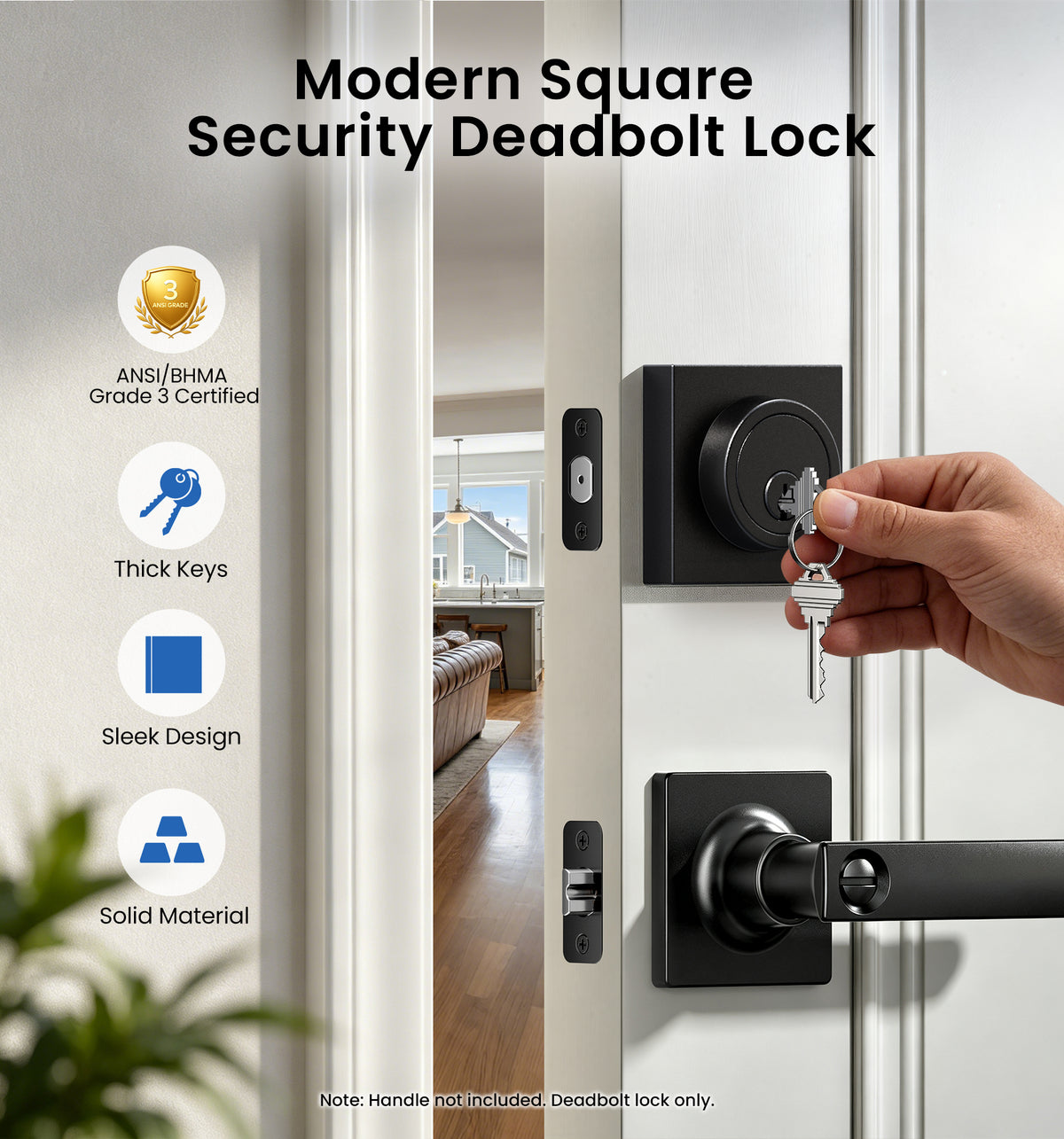 ZY01 Modern Square Deadbolt Lock #Color_Matte Black