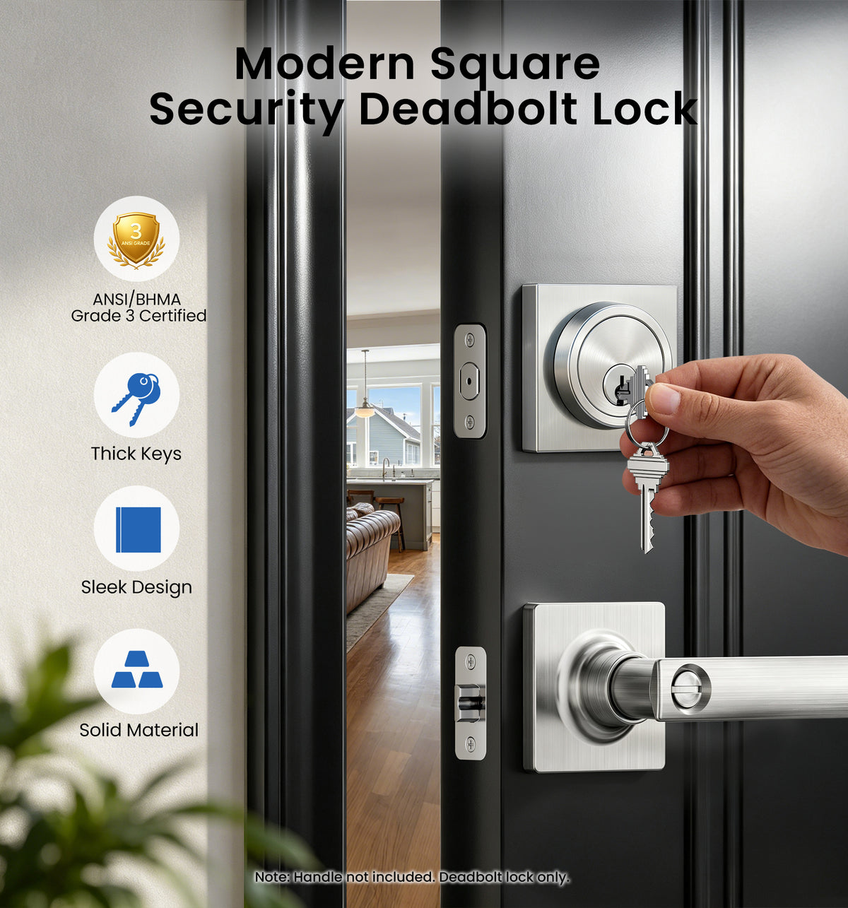 ZY01 Modern Square Deadbolt Lock #Color_Satin Nickel
