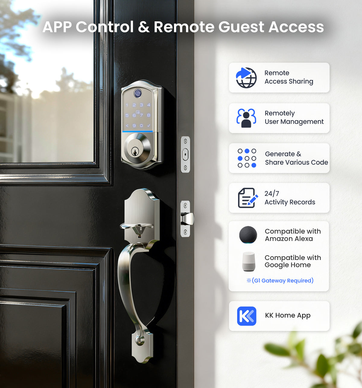 Veise VE017-H Fingerprint Smart Lock with Handle Set #Color_Satin Nickel