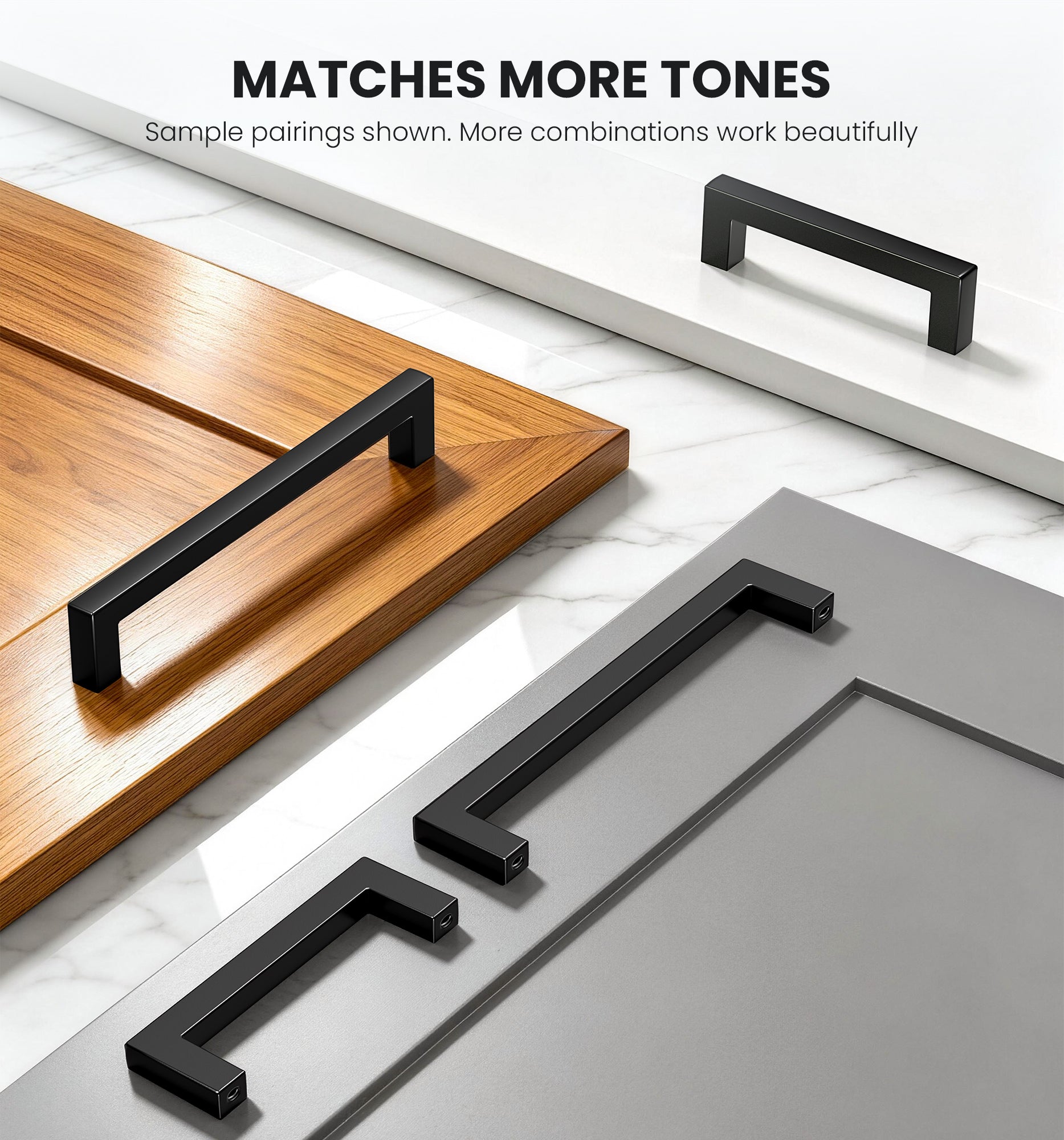 Veise DH-AL04 3 Inch Hole Center Cabinet Handles, Matte Black