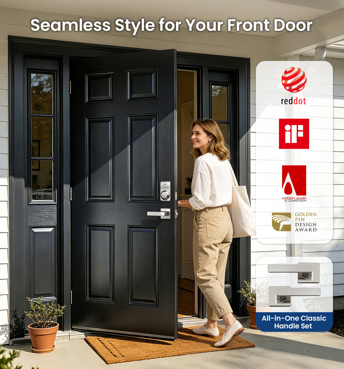 DK01-B Keyless Entry Deadbolt Lock with Handle Set #Color_Satin Nickel