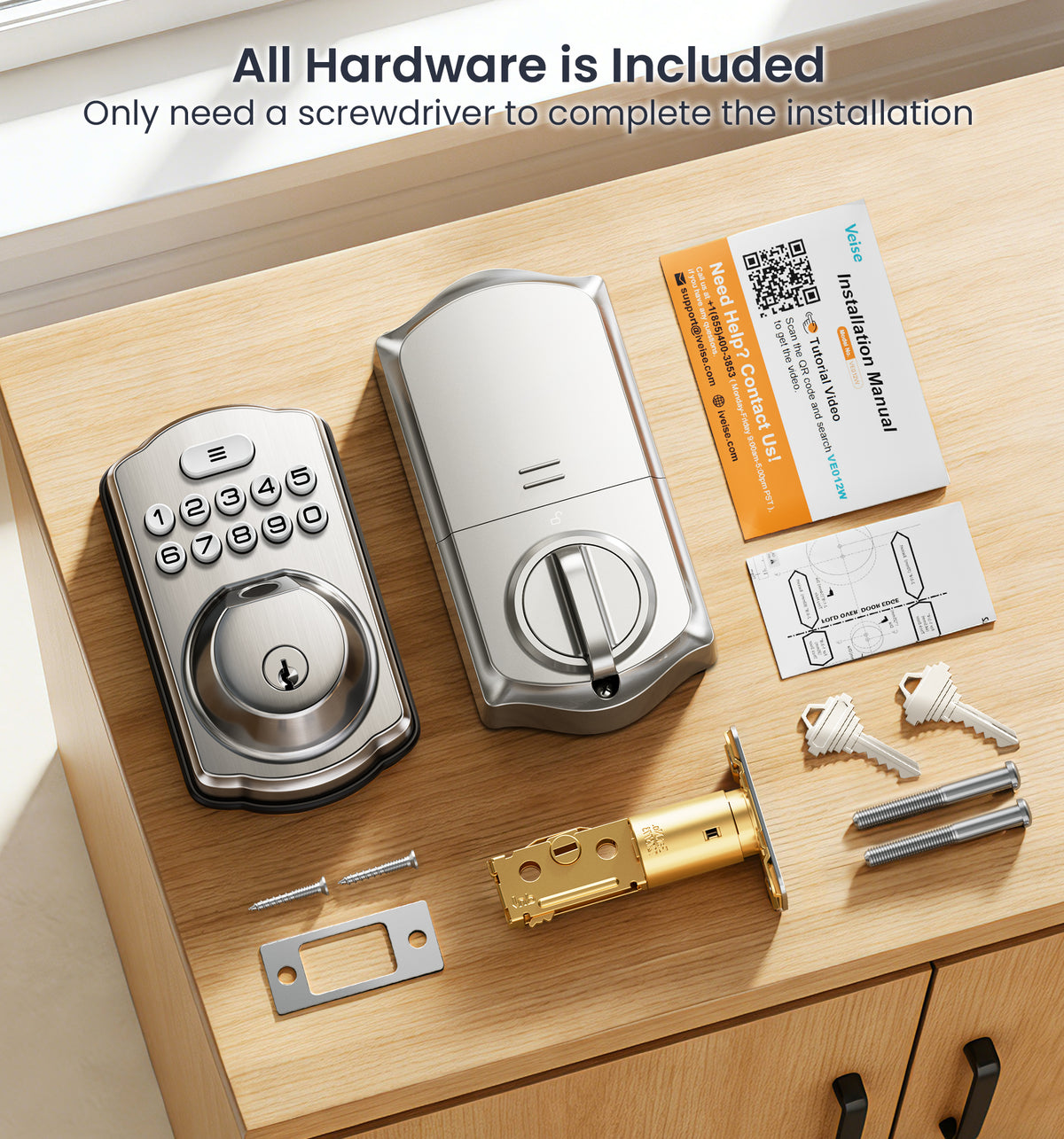 Veise VE012W Built-in Wi-Fi Fingerprint Smart Lock #Color_Satin Nickel