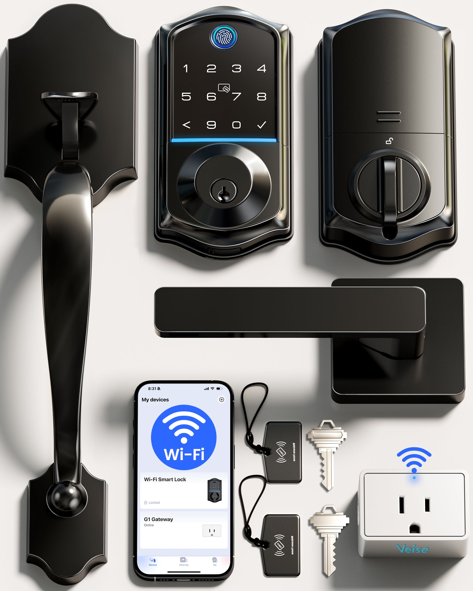 Veise VE017G-H Wi-Fi Smart Fingerprint Front Door Lock Set
