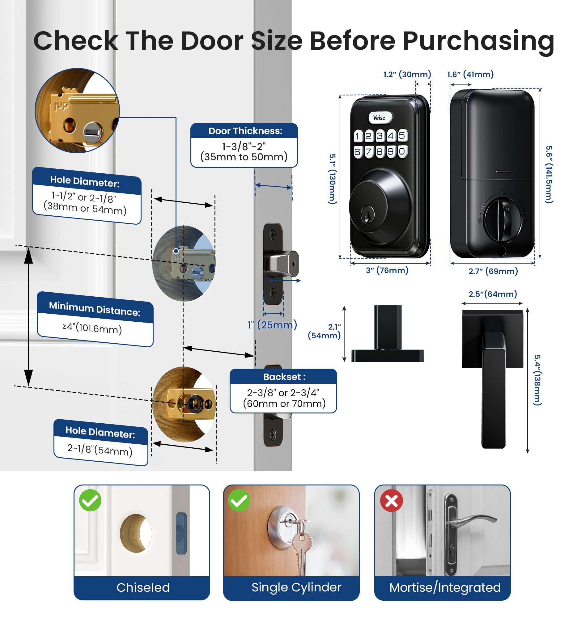 Veise DK01-B Keypad Deadbolt with 2 Lever Handles
