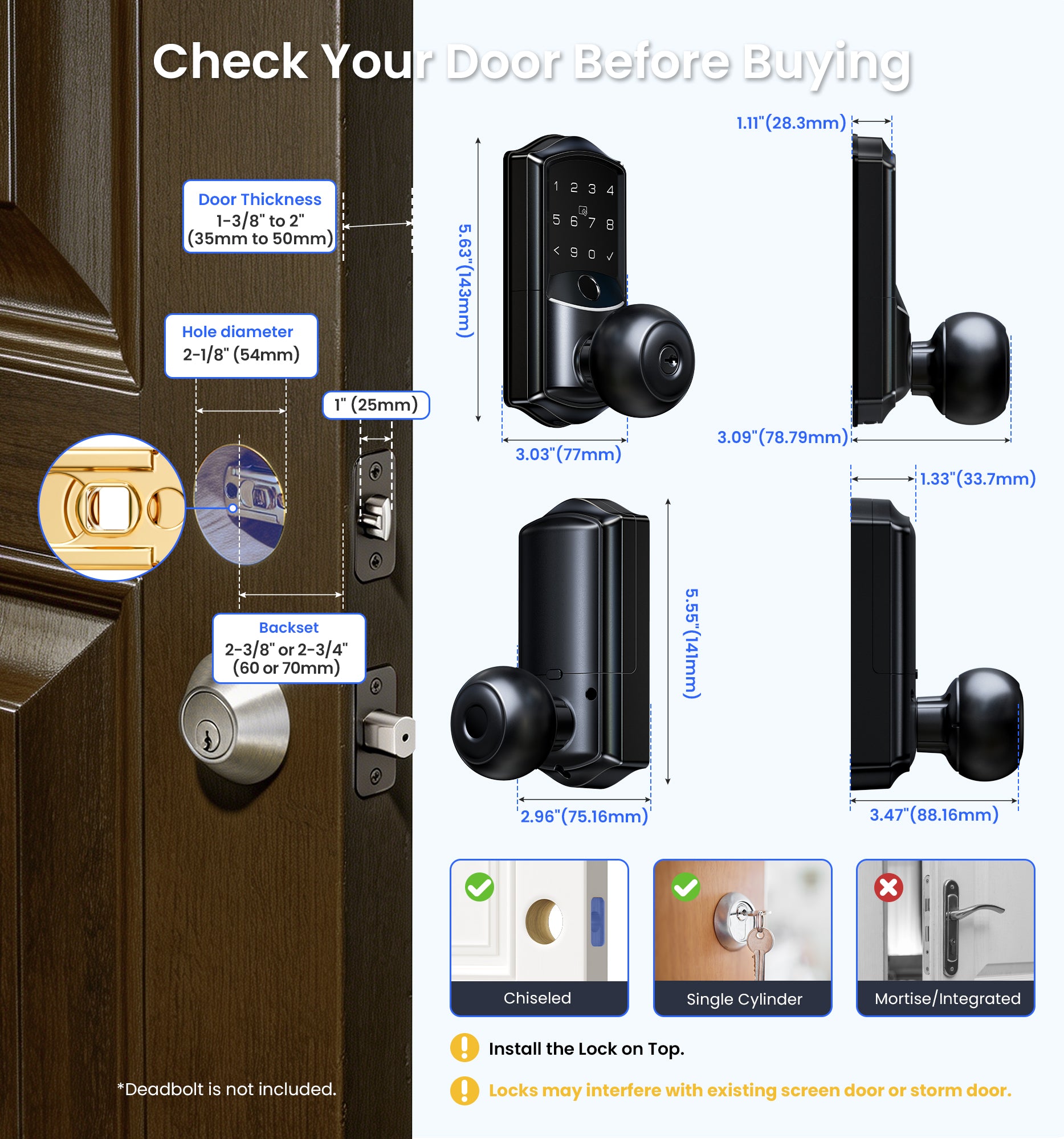 Veise VE028 Built-in Wi-Fi Smart Lock with Knob