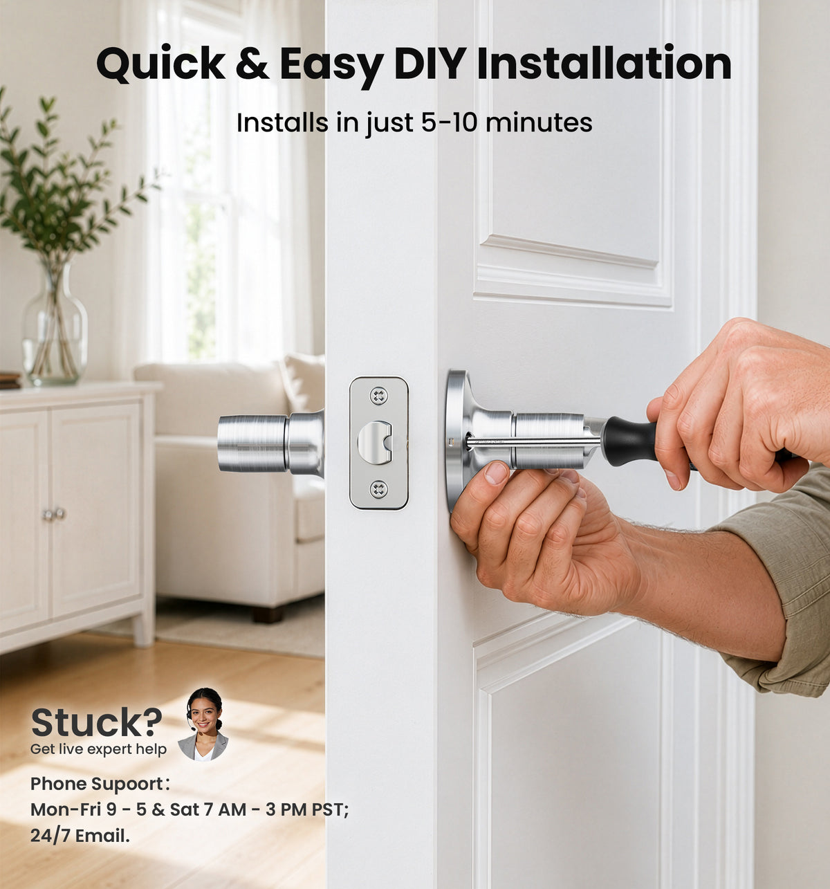 HF01-C Door Handle Privacy Door Levers #Color_Satin Nickel