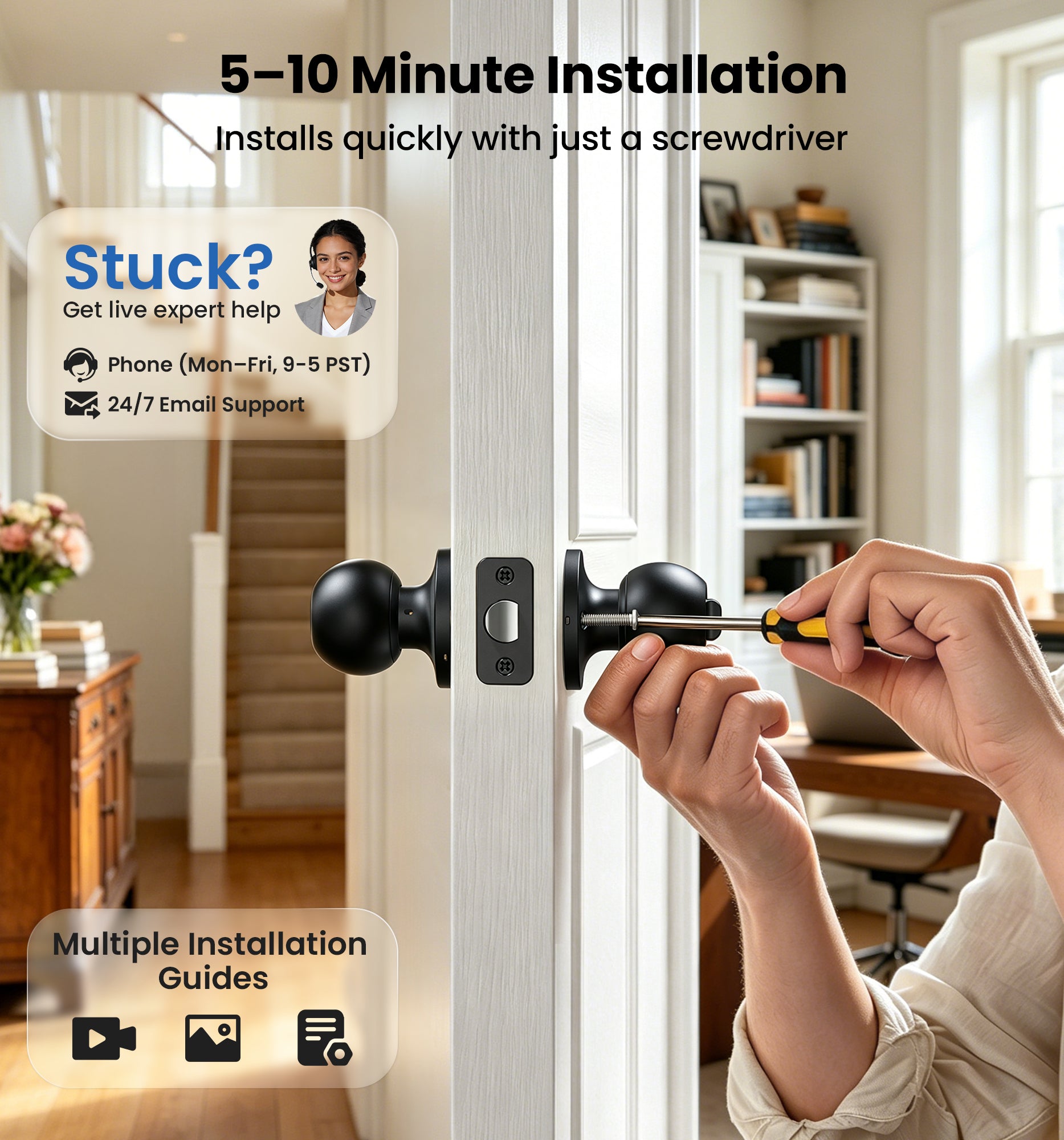 Veise KF06  Privacy Door Knobs Set, Keyless Interior Door Locks for Bedroom & Bathroom