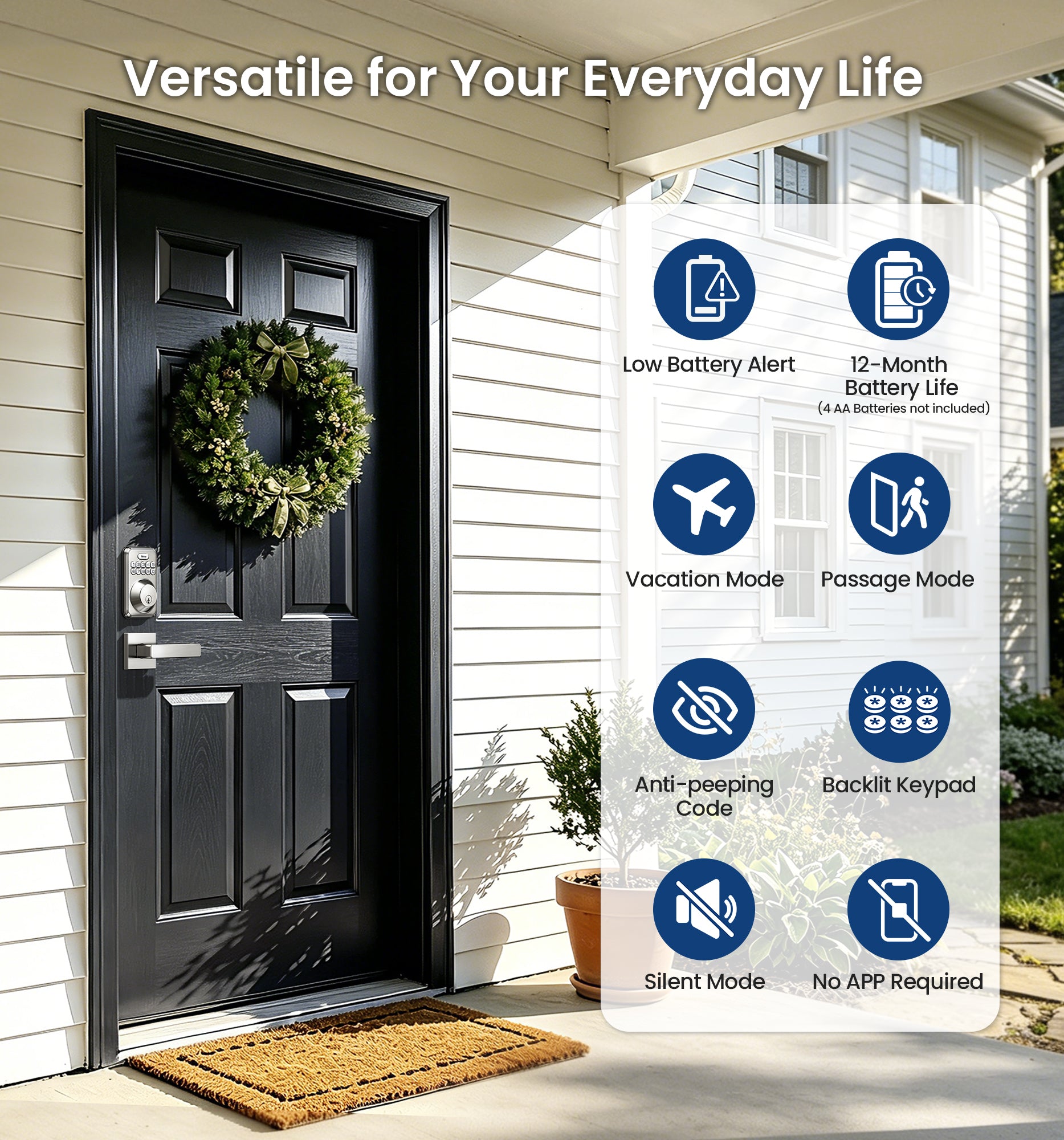 Veise DK01-B Keypad Deadbolt with 2 Lever Handles