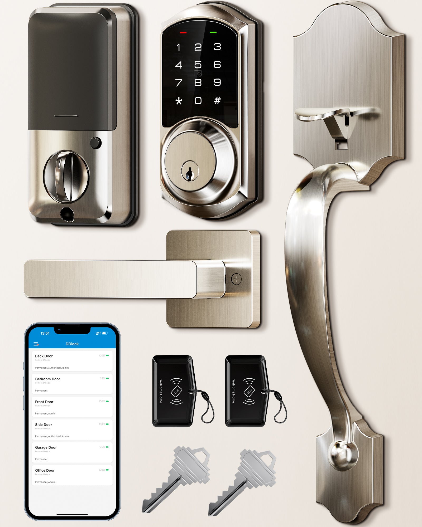 Veise VE06-H Smart Front Door Lock Handle Set, App Control