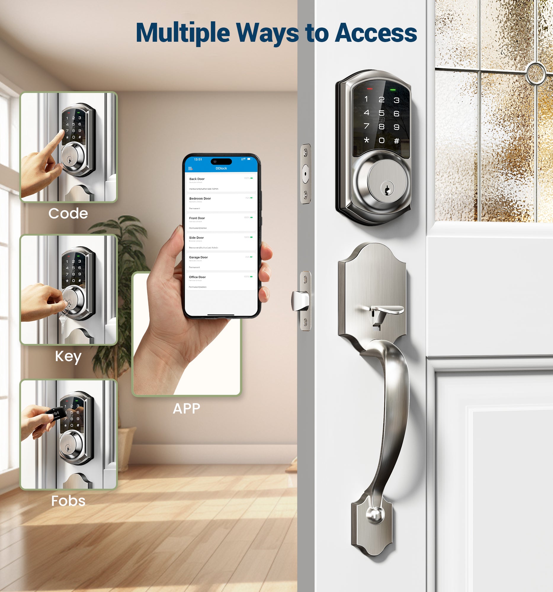 Veise VE06-H Smart Front Door Lock Handle Set, App Control