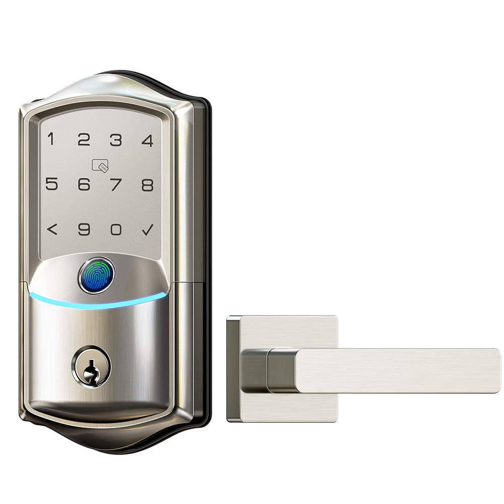 Veise VE027-L Built-in WiFi Smart Door Lock with Lever Handle Set, Fingerprint Keyless Entry with App Remote Control, Touchscreen Backlit Keypad Deadbolt, Auto Locking, Voice Assistant, Matte Black