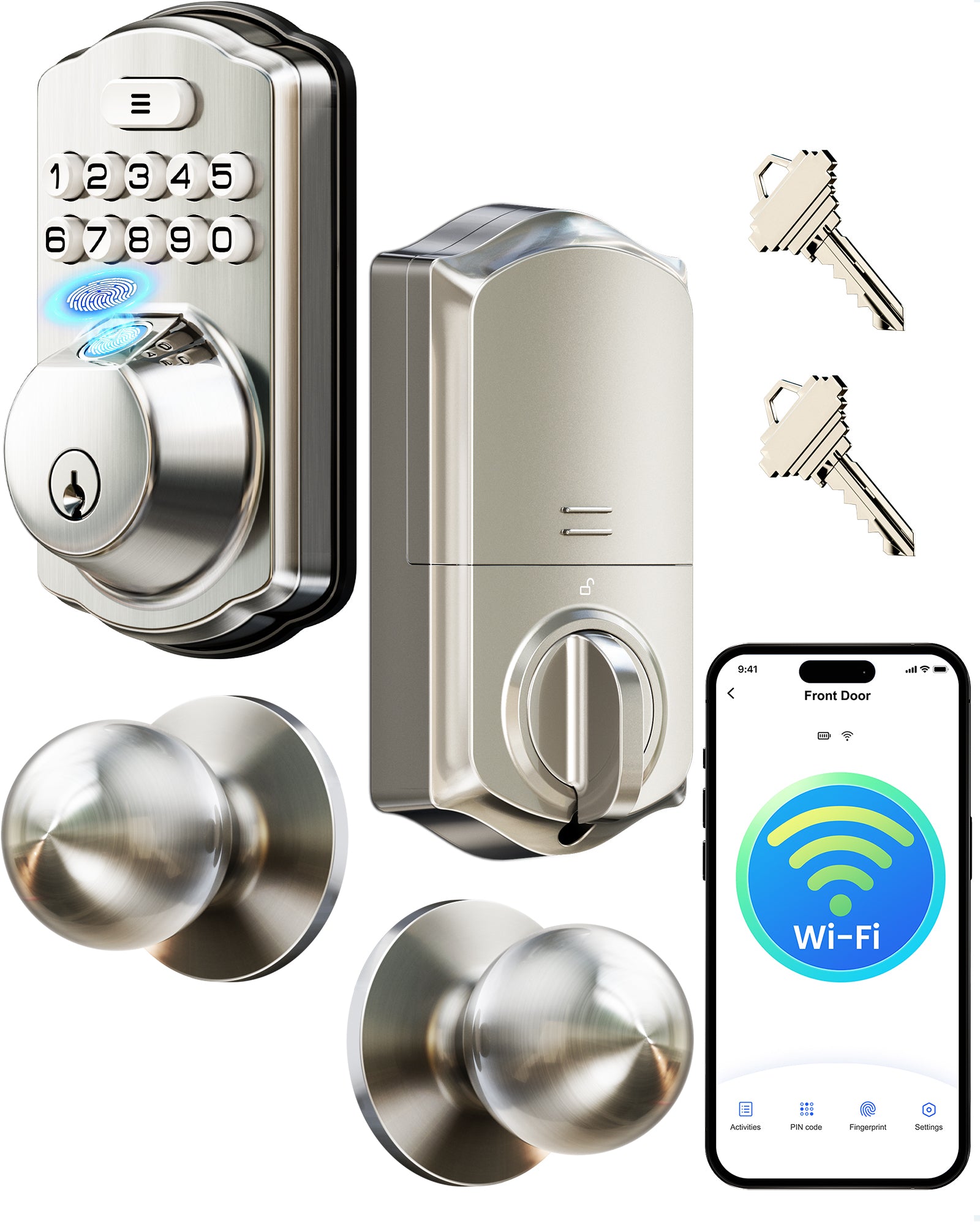 Veise VE012W-K Built-in WiFi Fingerprint Smart Lock with 2 Knobs