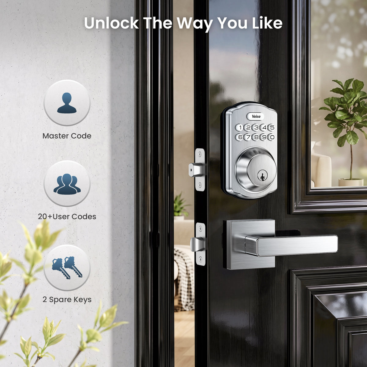 Veise KS01-L Keyless Entry Door Lock with 2 Lever Handles Set, Electronic Keypad Deadbolt, Easy Installation Digital Smart Door Lock Set