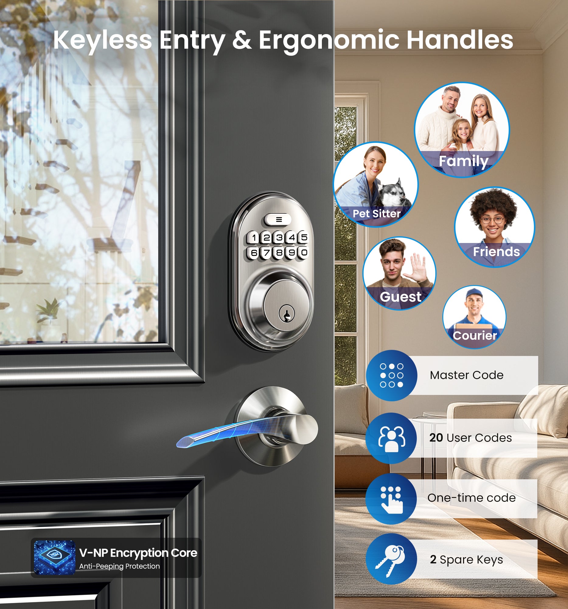 Veise RZ-C Keyless Entry Door Lock with 2 Lever Handles
