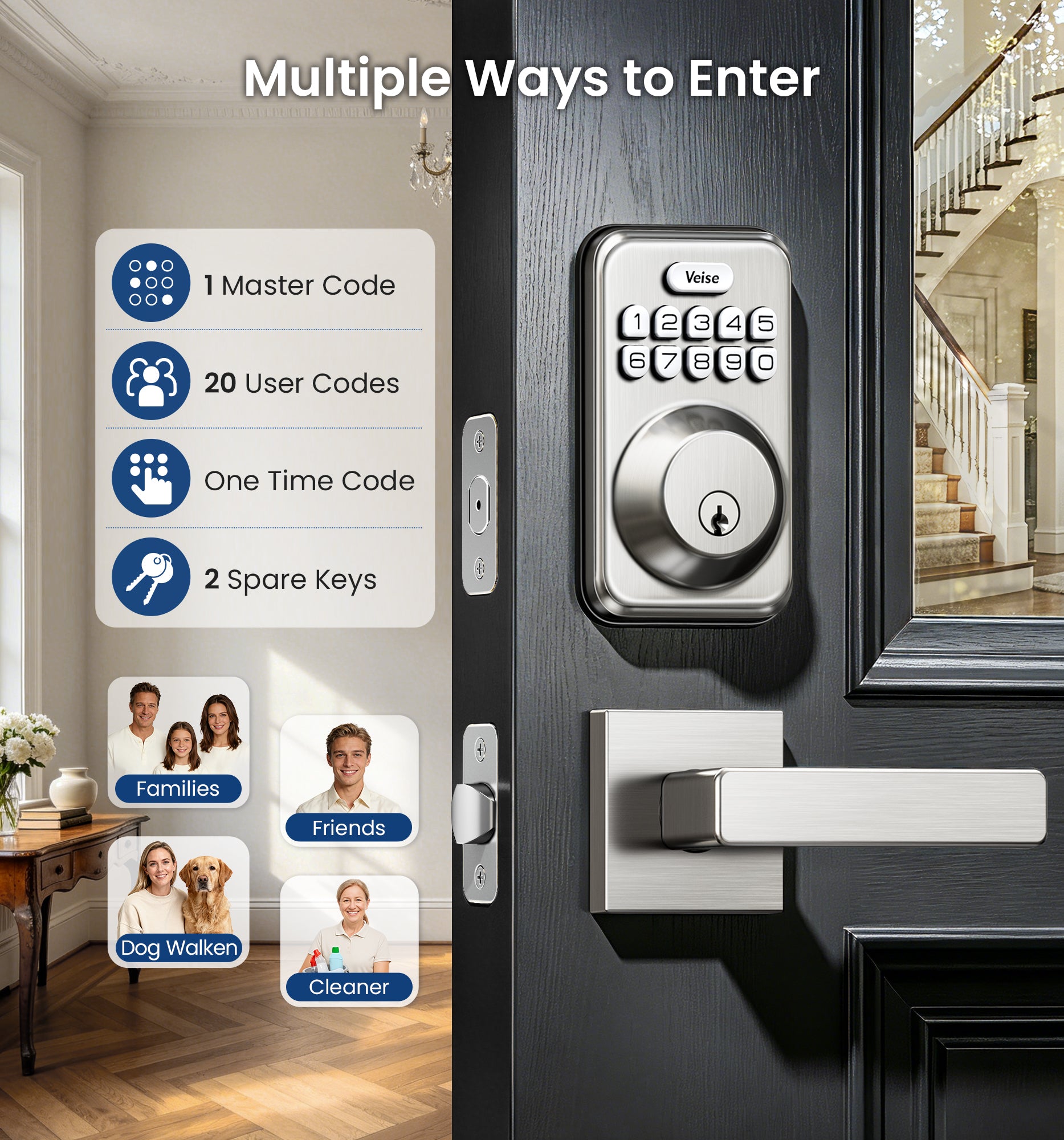 Veise DK01-B Keypad Deadbolt with 2 Lever Handles