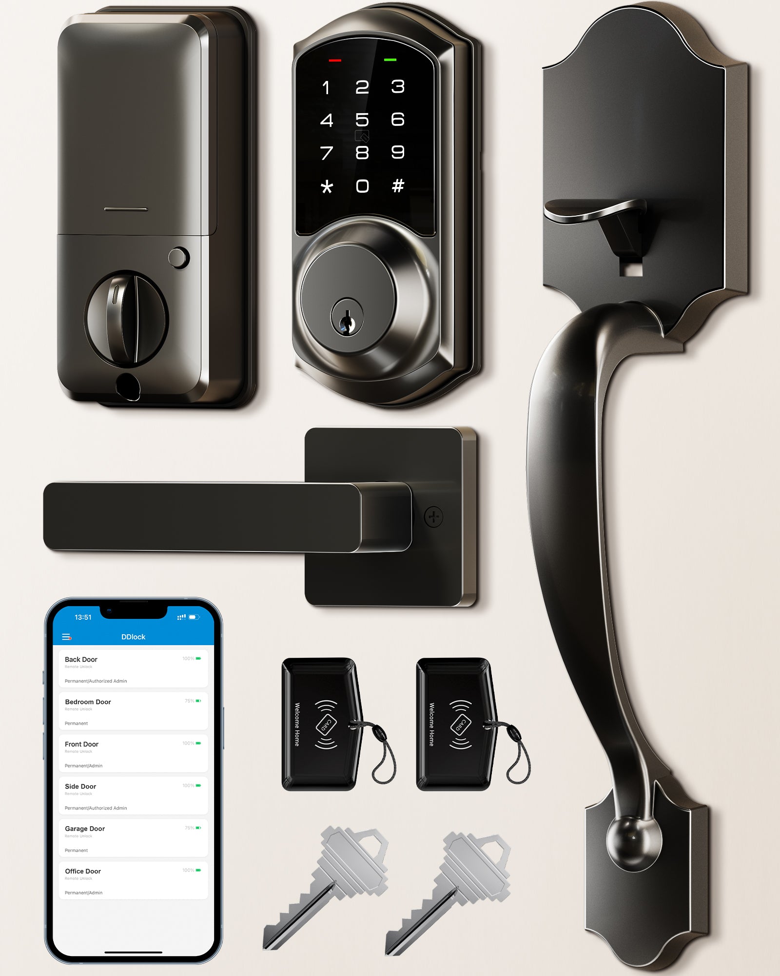 Veise VE06-H Smart Front Door Lock Handle Set, App Control