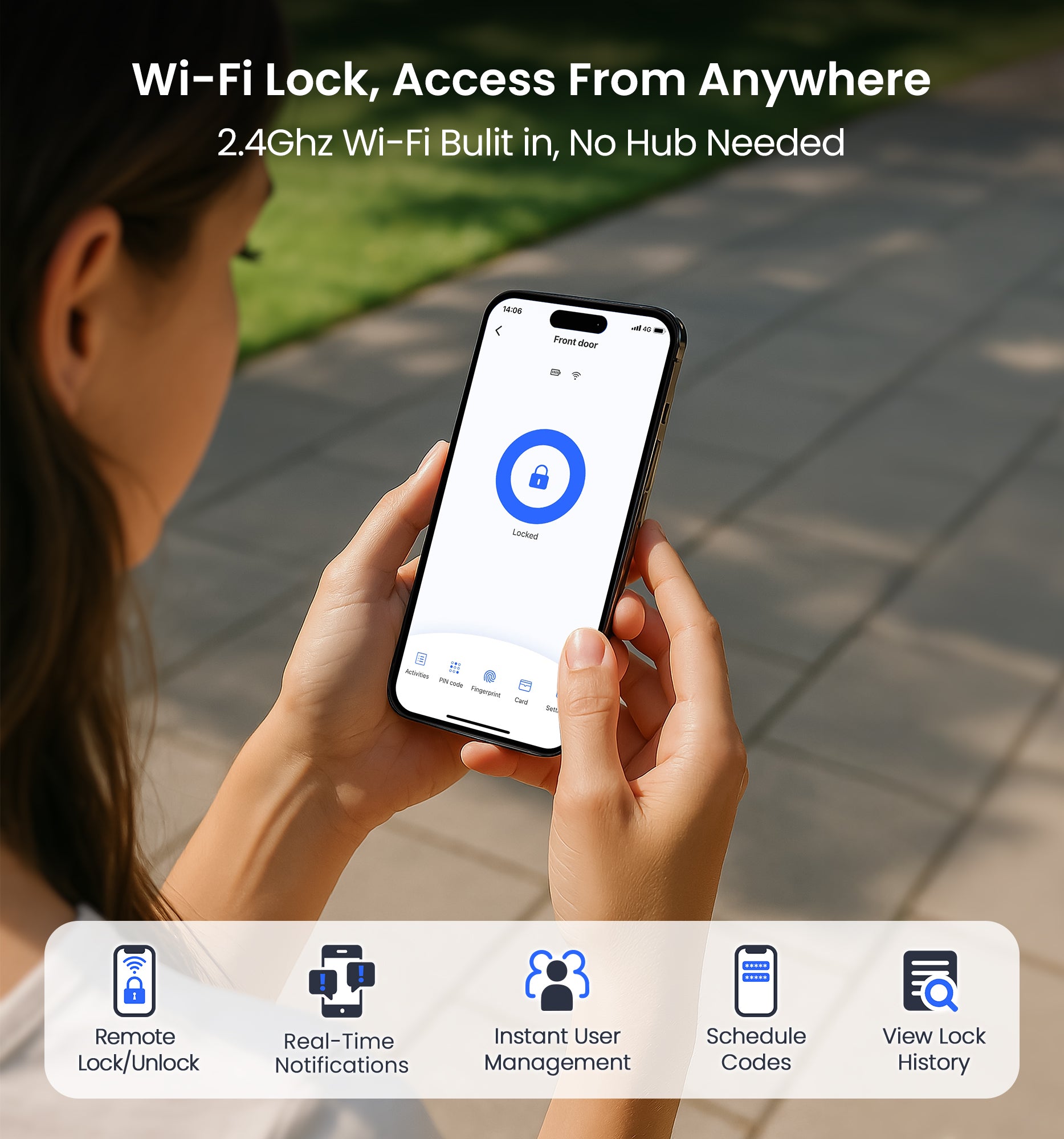 Veise VE029 WiFi Smart Lever Lock, Fingerprint Keyless Entry Door Lock with Handle, Built-in WiFi, Remote App Control, Electronic Deadbolt for Front Door and Bedroom, IP65 Waterproof, Matte Black