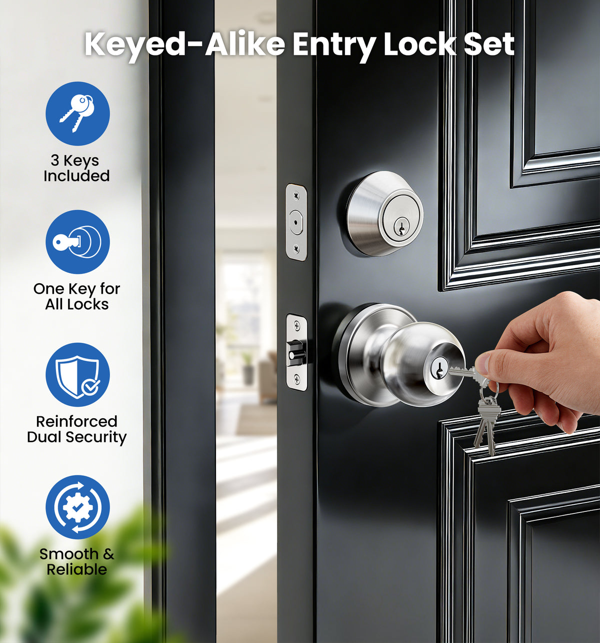 DK01 Door Knob and Deadbolt Lock Set #Color_Satin Nickel