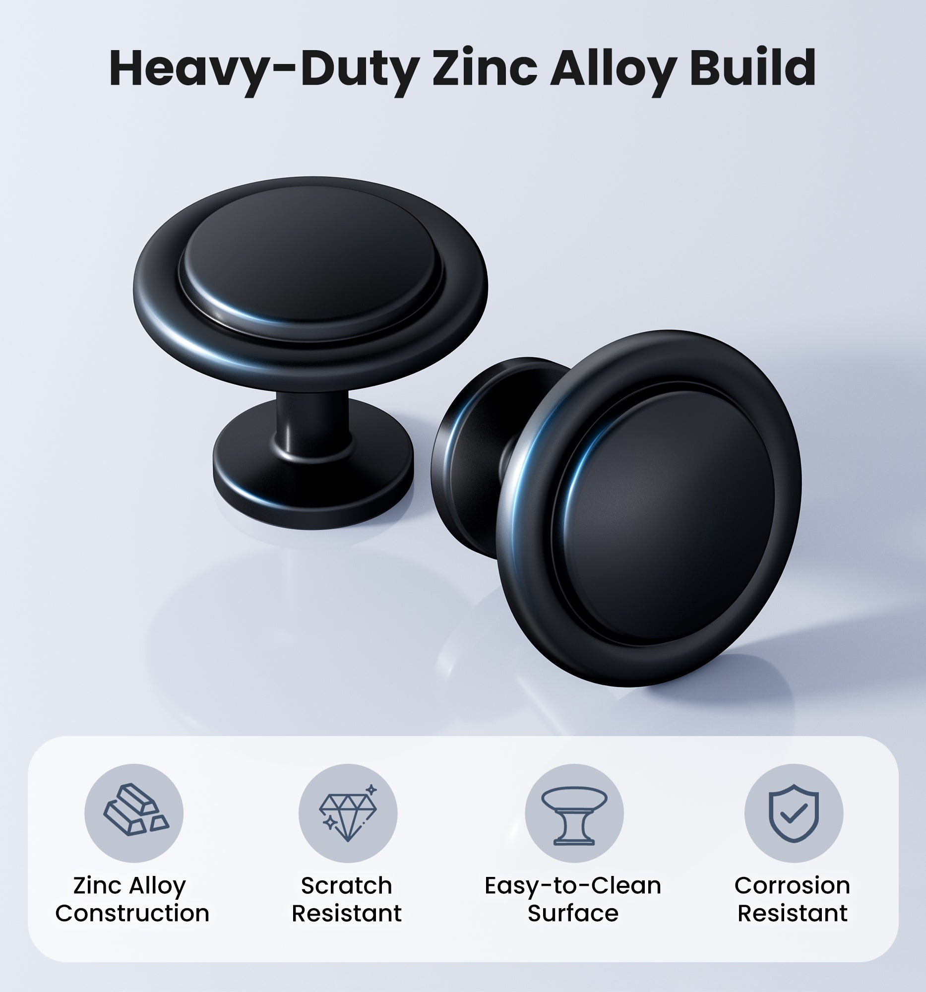 Veise 1-1/4 Inch Solid Zinc Alloy Euro Style Cabinet Knobs
