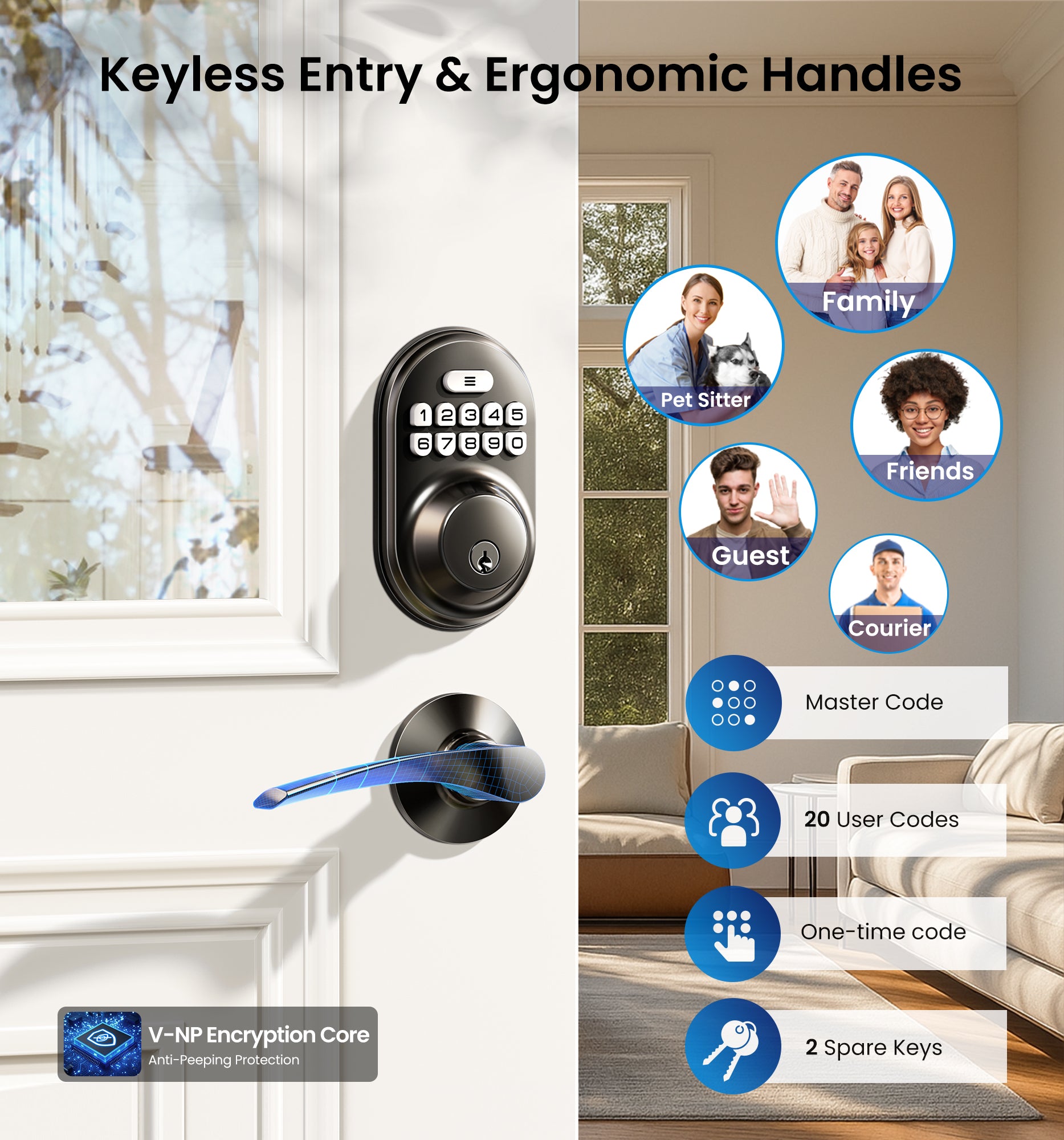 Veise RZ-C Keyless Entry Door Lock with 2 Lever Handles
