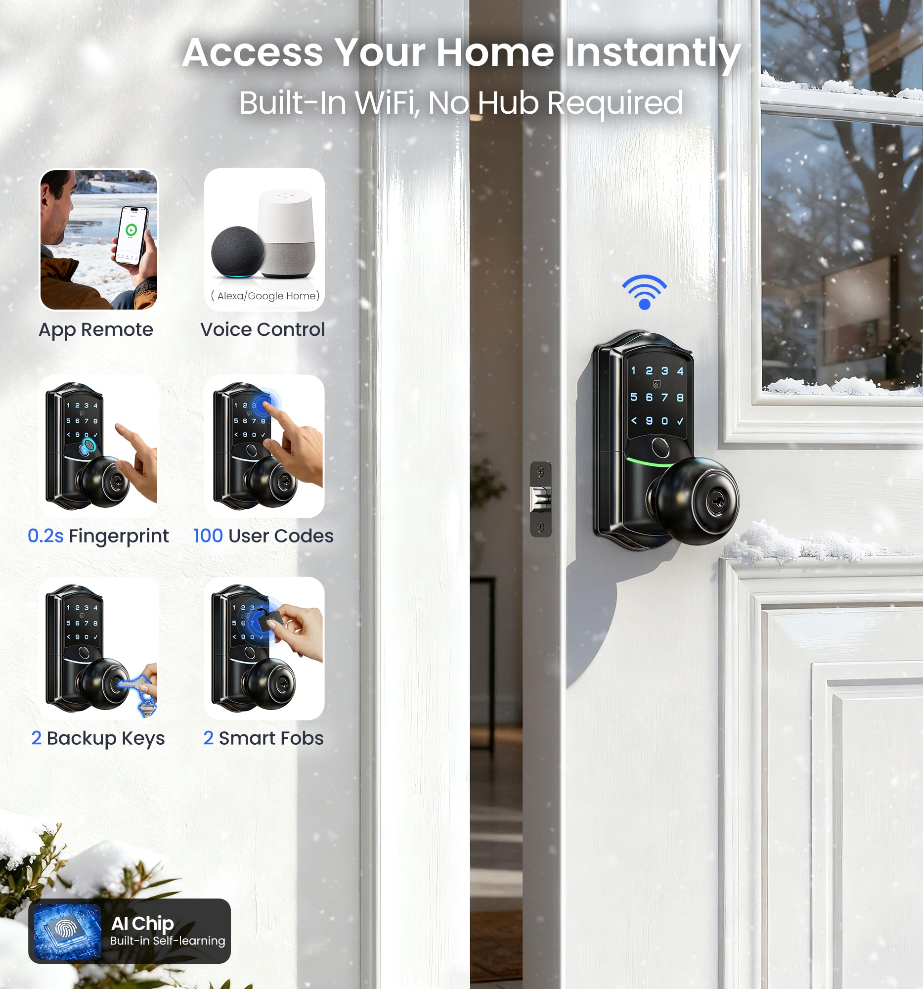 Veise VE028 Built-in Wi-Fi Smart Lock with Knob