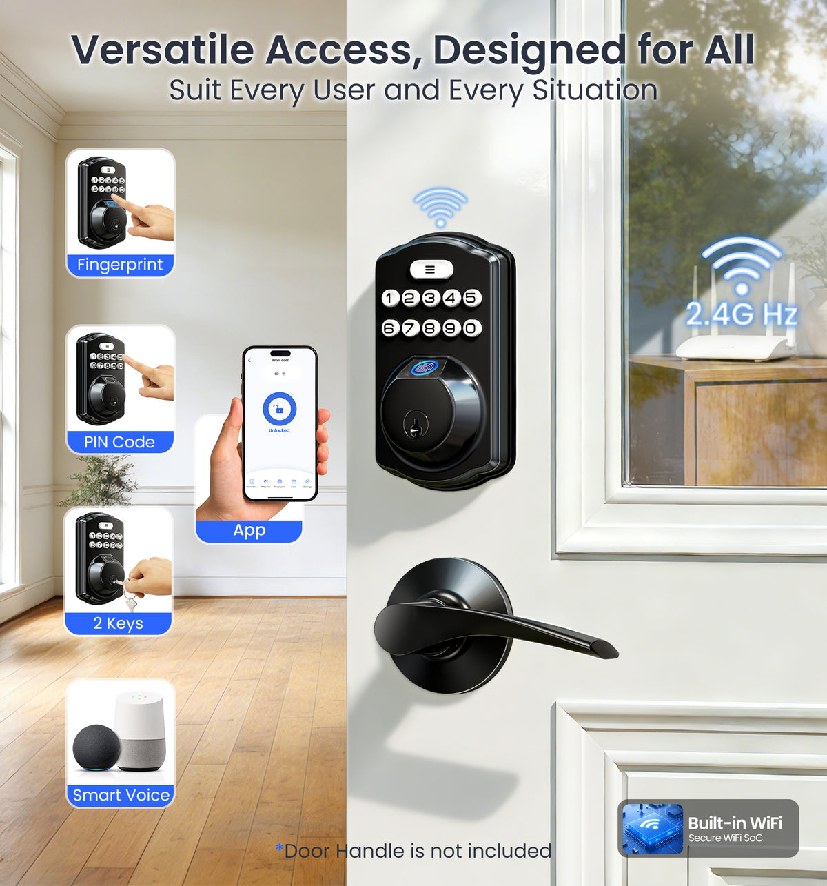 Veise VE012W Built-in Wi-Fi Fingerprint Smart Lock #Color_Matte Black