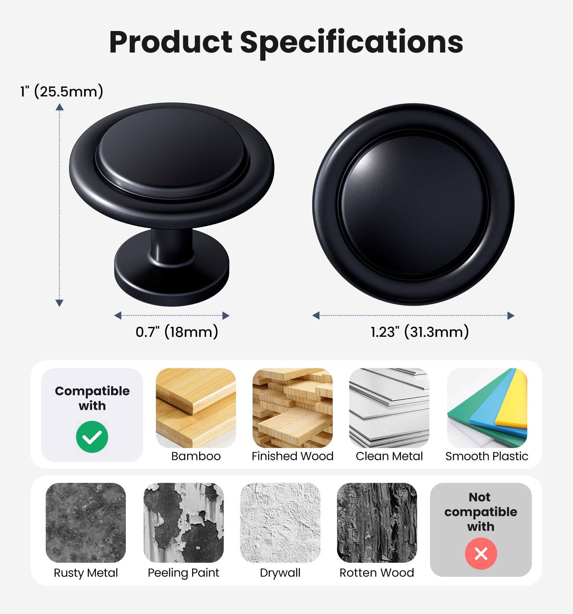 Veise 1-1/4 Inch Solid Zinc Alloy Euro Style Cabinet Knobs