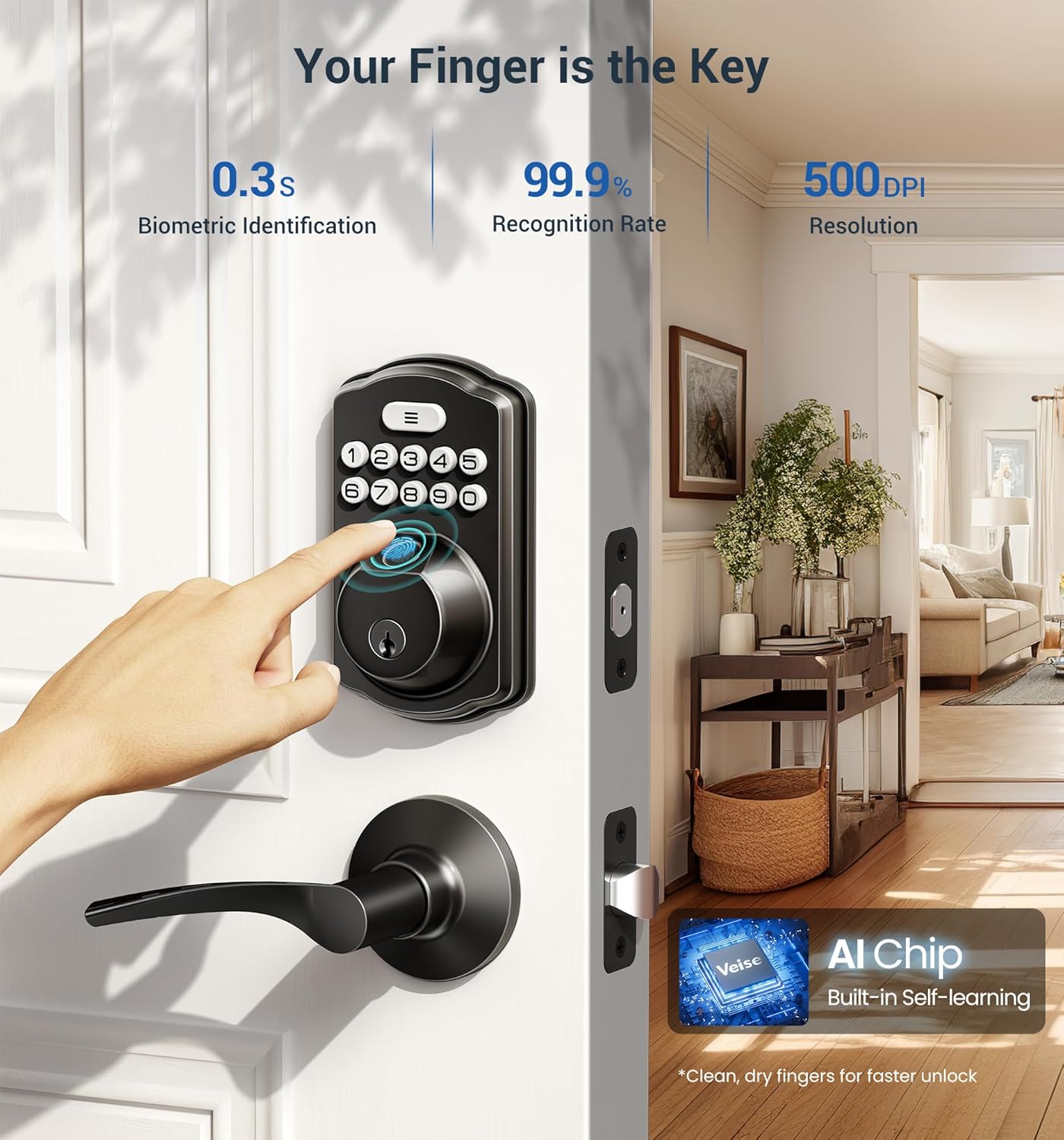 Veise KS02B Fingerprint Deadbolt Lock with Levers