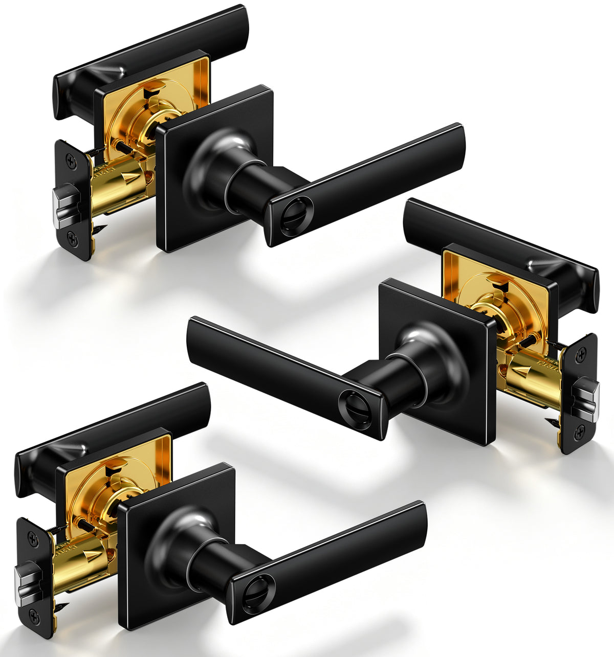 LY-F Square Privacy Door Lever #Color_Matte Black