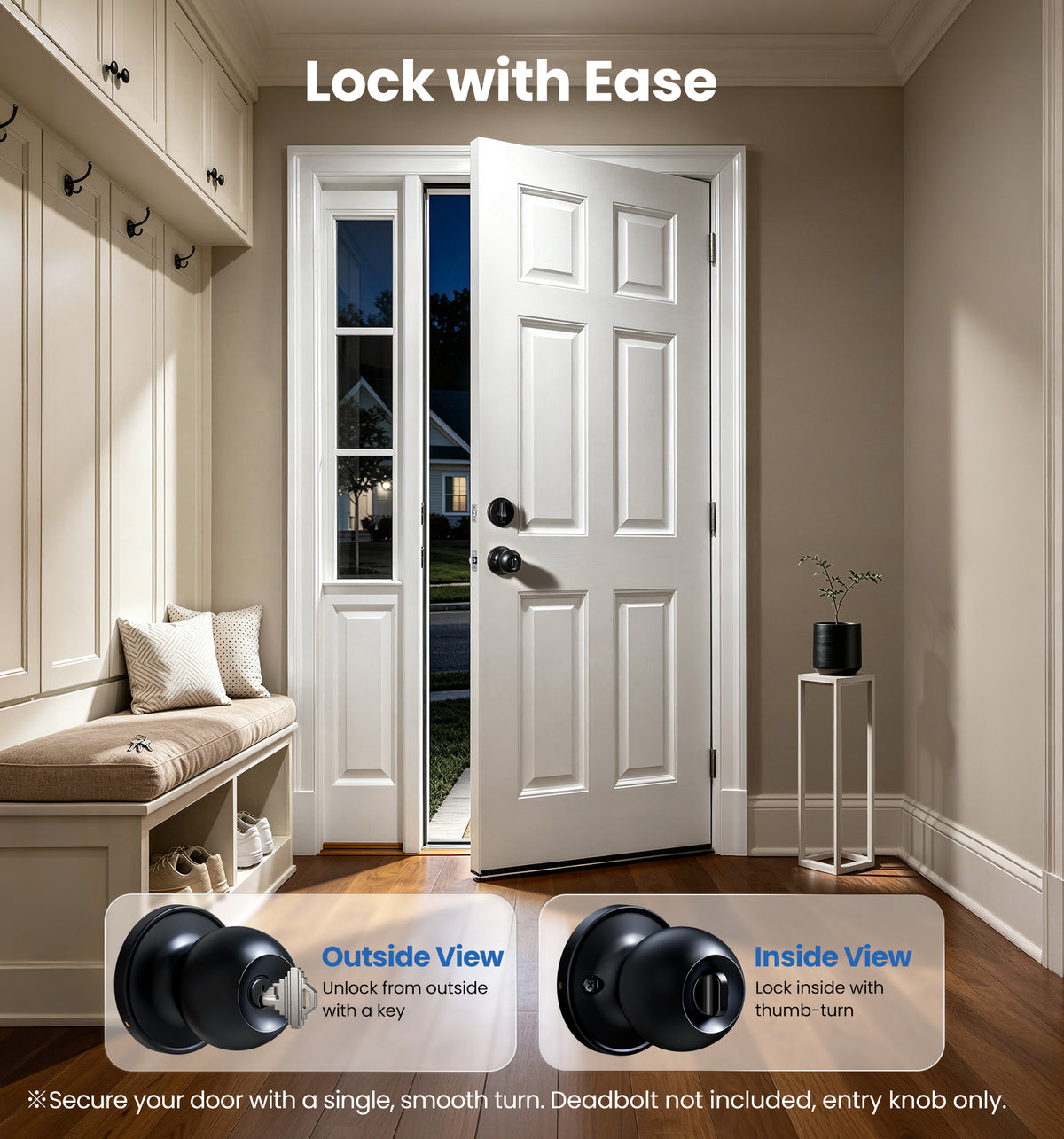 K01 Keyed Entry Door Knob with Lock & Key #Color_Matte Black