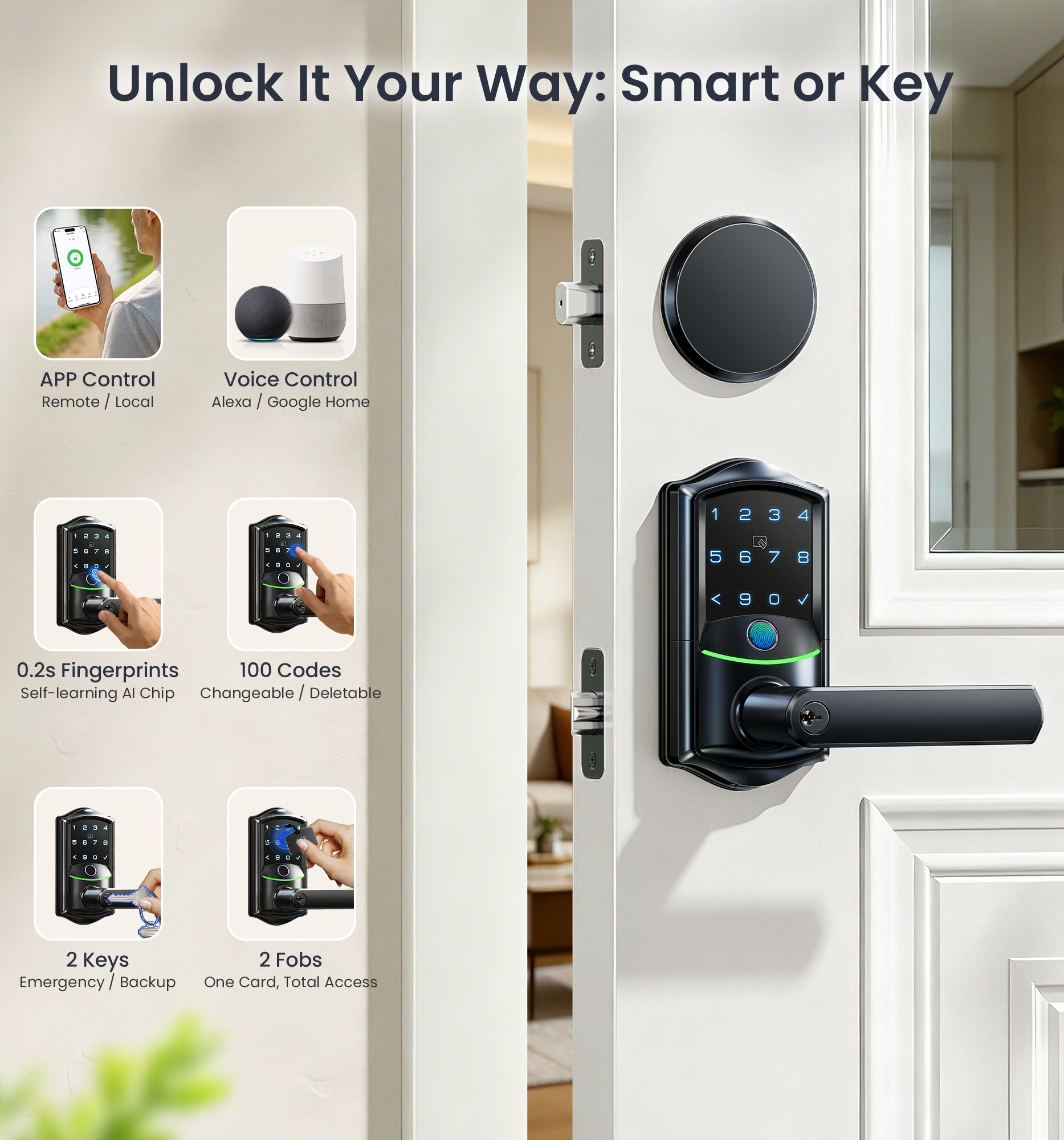 Veise VE029-E WiFi Smart Lever Lock with Non-Keyed Deadbolt