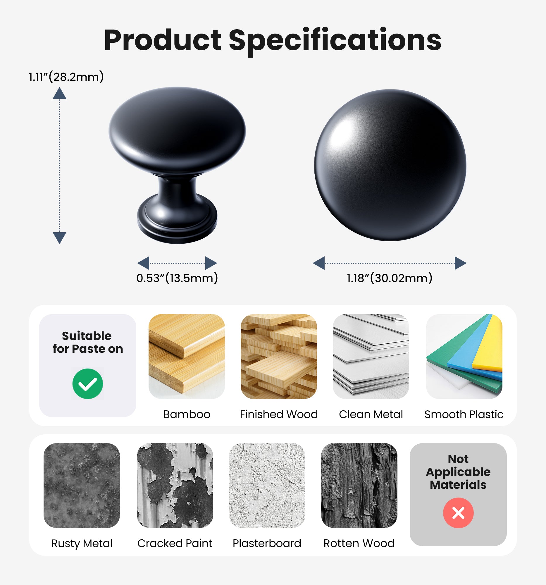Veise NK-1.25INA Cabinet Knobs, 1-3/16 Single Hole Kitchen Cabinet Handles