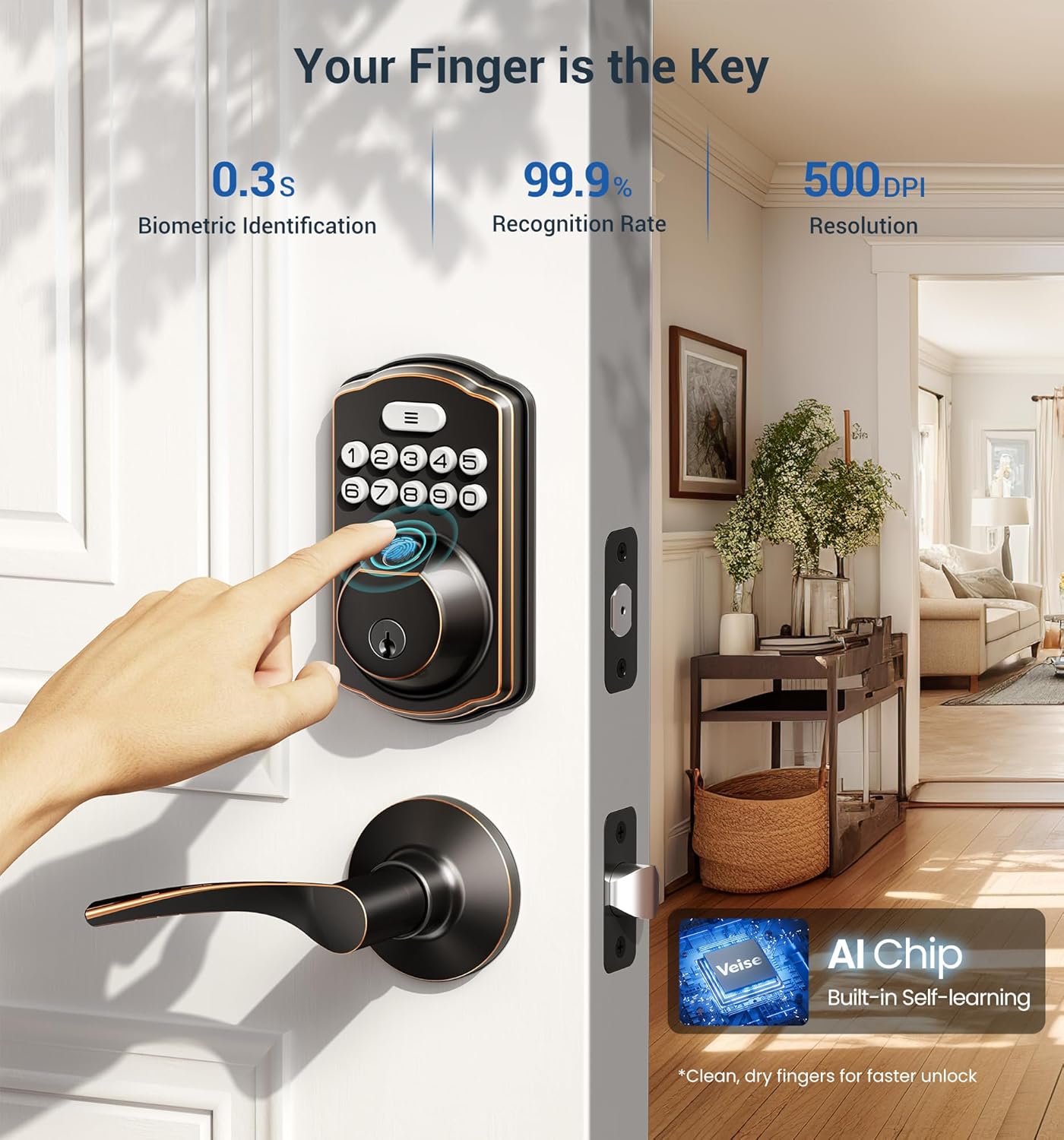 Veise KS02B Fingerprint Deadbolt Lock with Levers