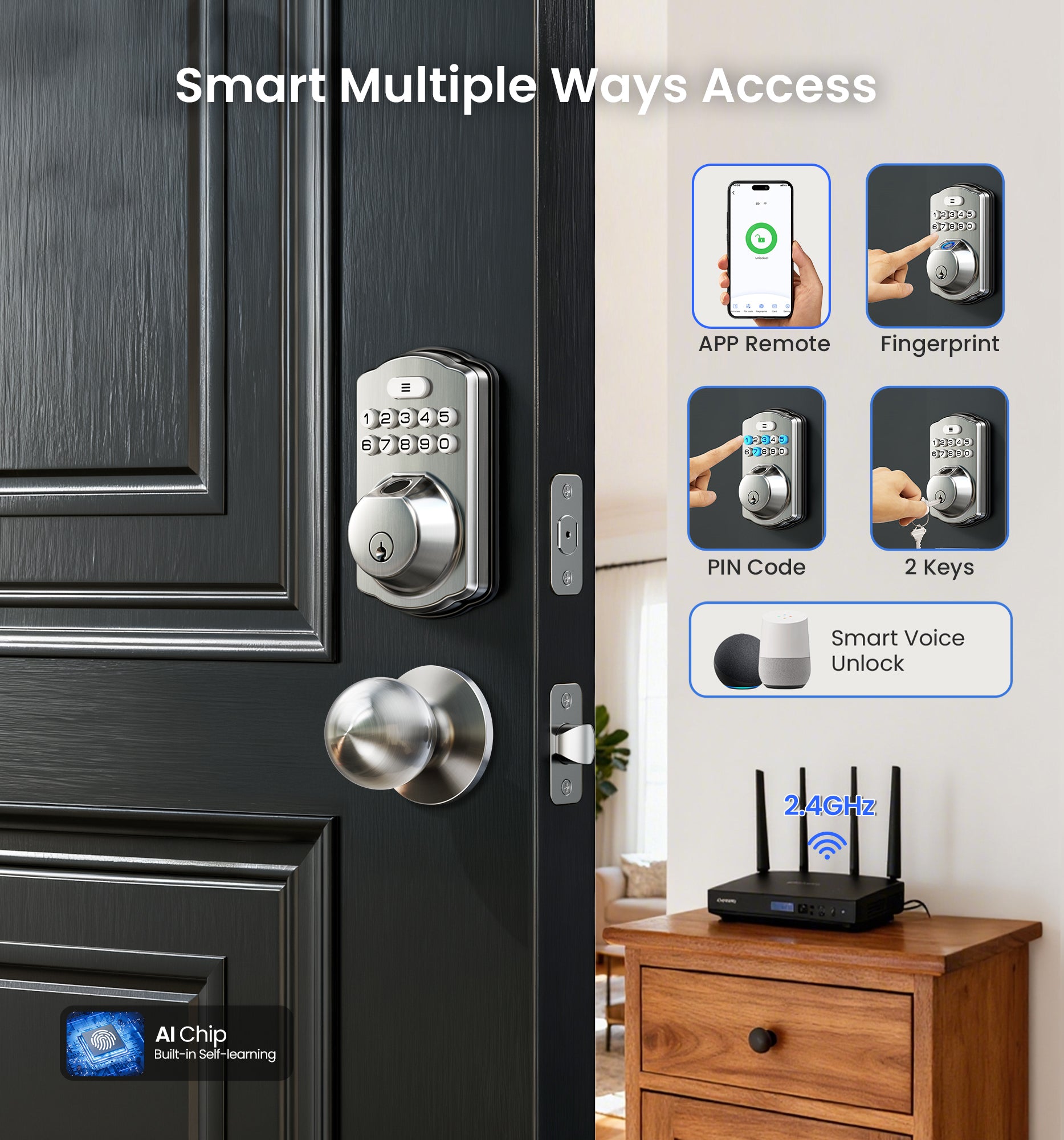 Veise VE012W-K Built-in WiFi Fingerprint Smart Lock with 2 Knobs