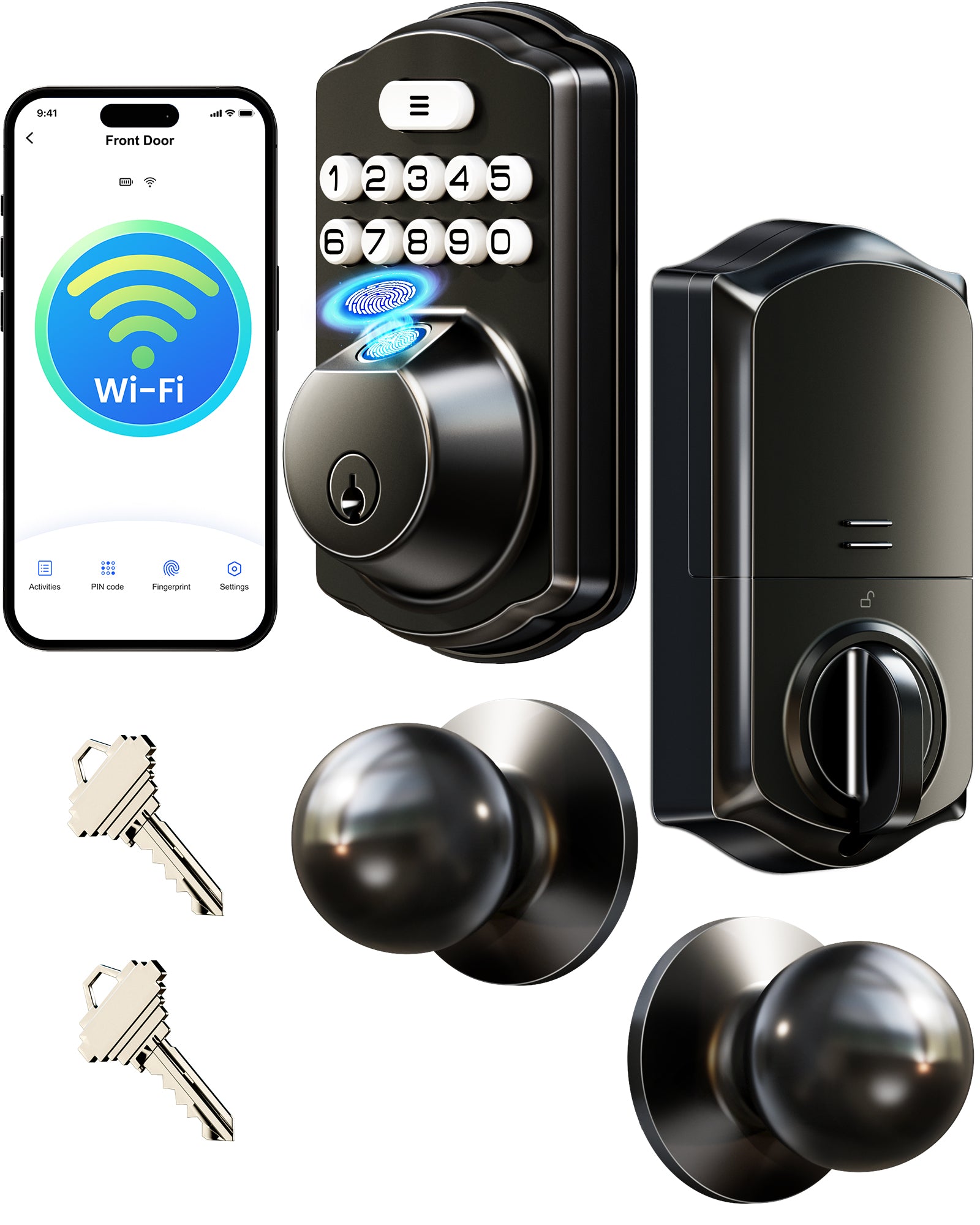 Veise VE012W-K Built-in WiFi Fingerprint Smart Lock with 2 Knobs