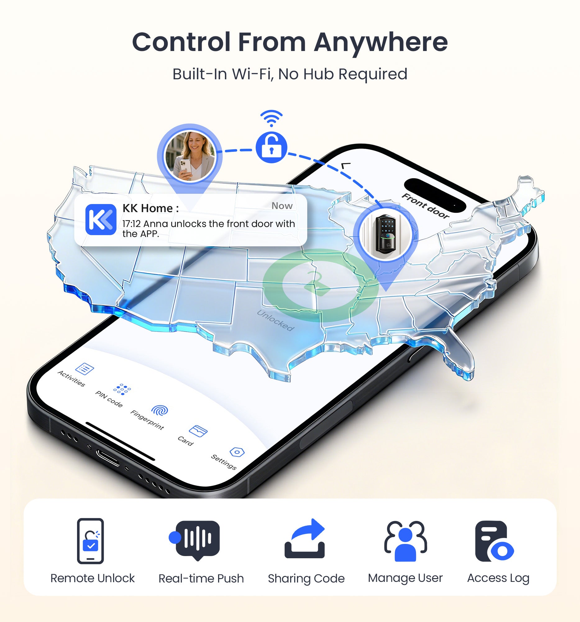 Veise VE027-K Built-in WiFi Fingerprint Smart Lock with 2 Knobs