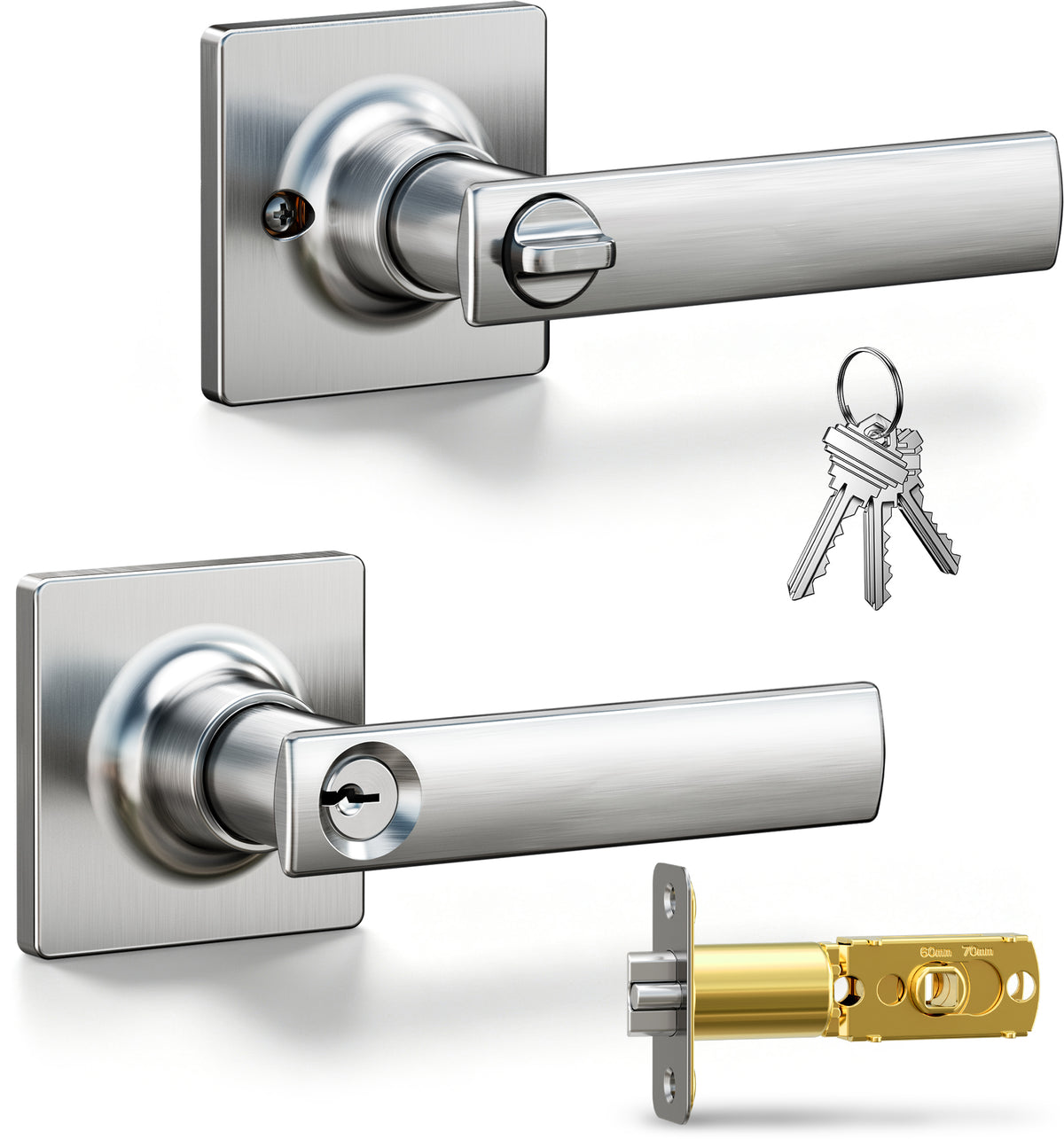 LY01 Square Keyed Entry Door Lever #Color_Satin Nickel